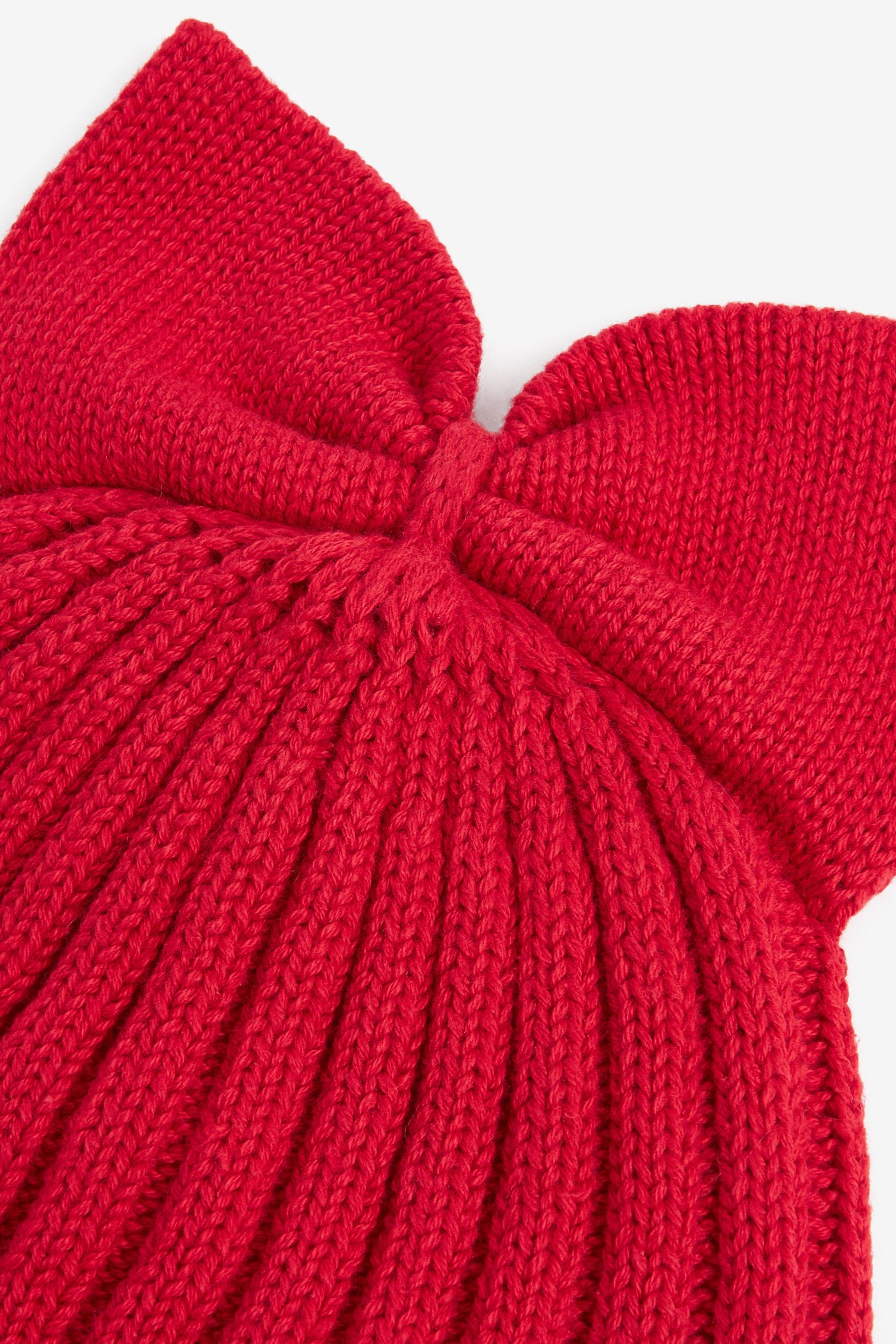 Red Rib Bow Baby Hat (0mths-2yrs)