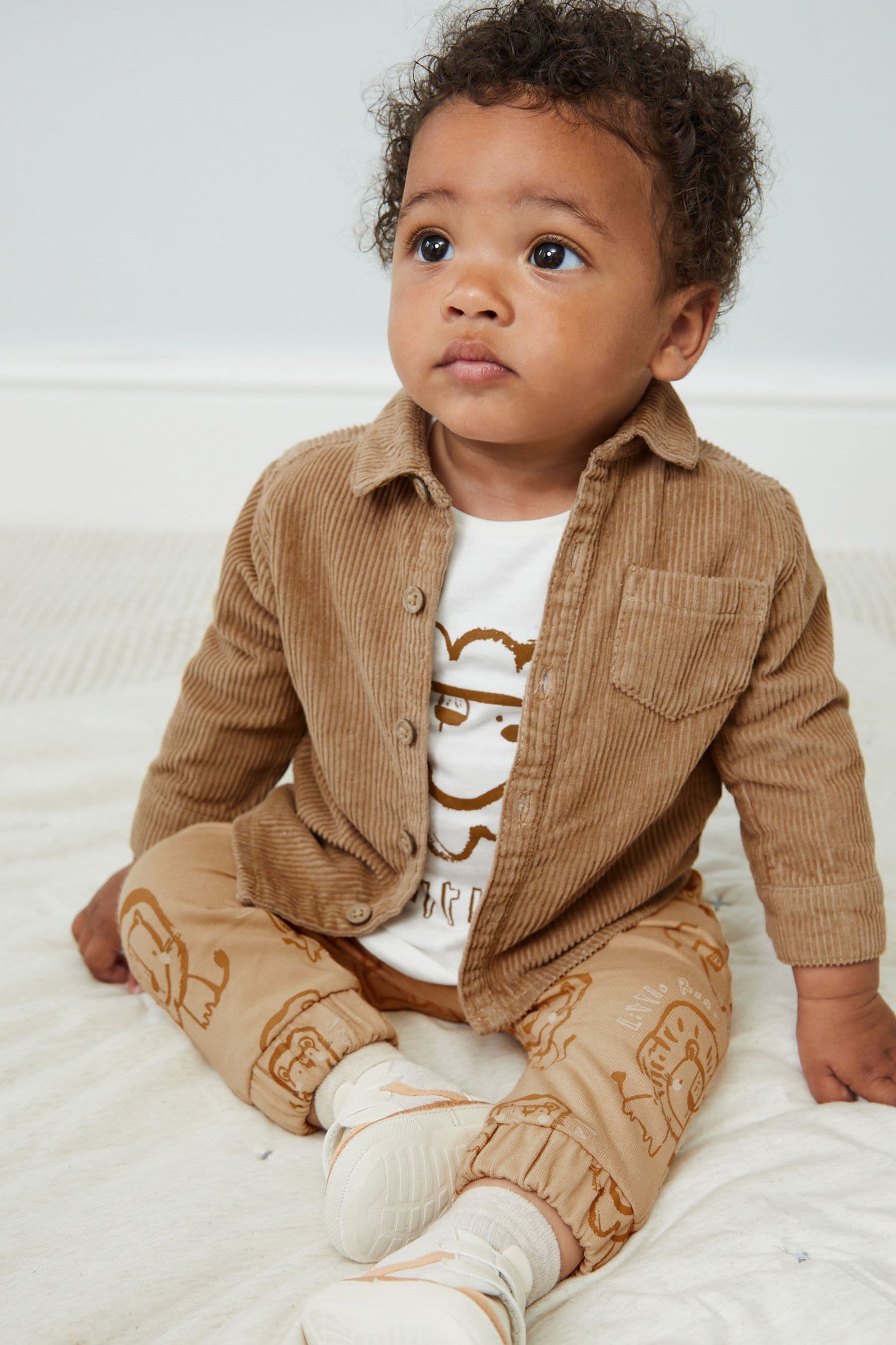 Rust Brown Shirt Jacket, T-Shirt and Joggers Baby 3 Piece Set