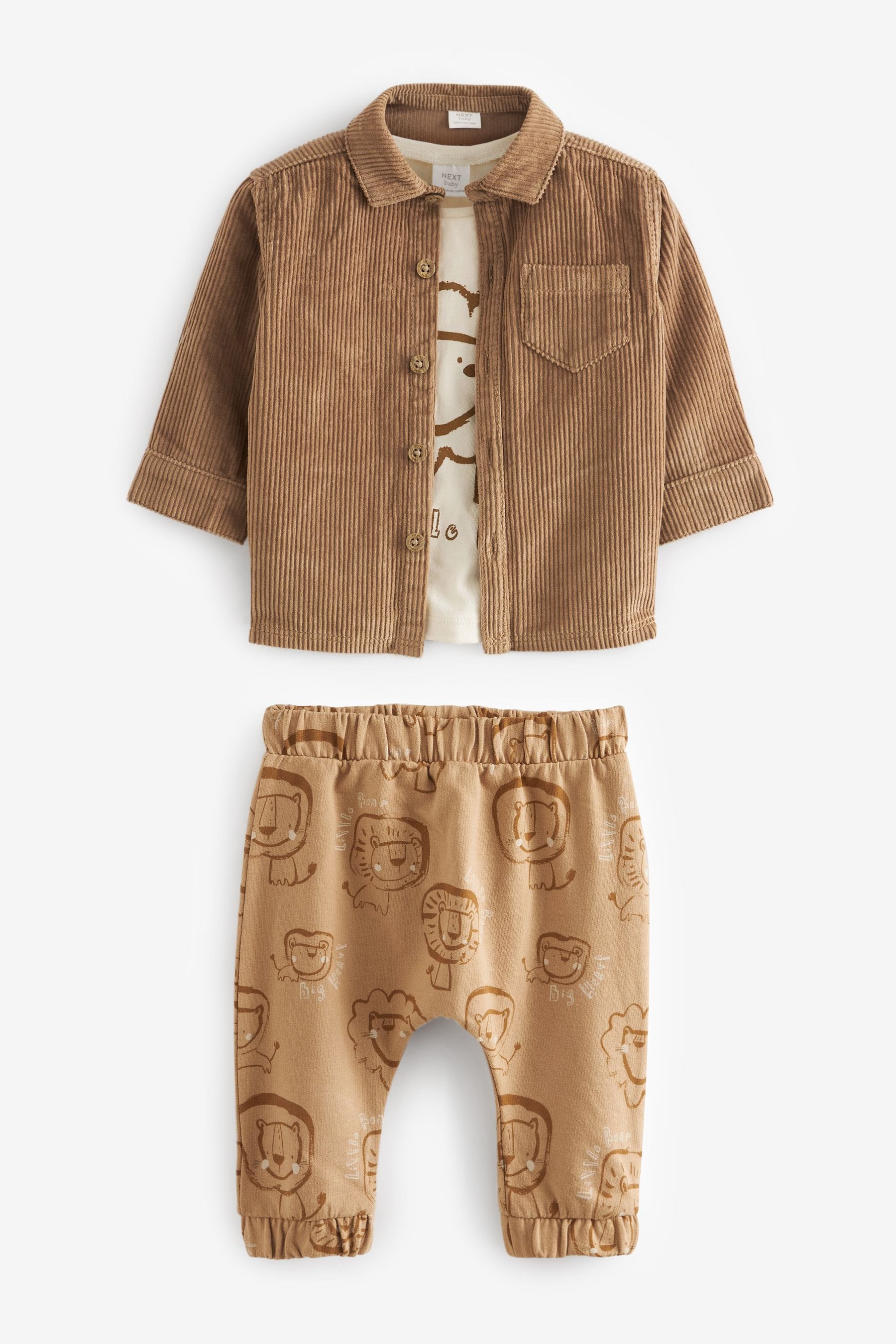 Rust Brown Shirt Jacket, T-Shirt and Joggers Baby 3 Piece Set