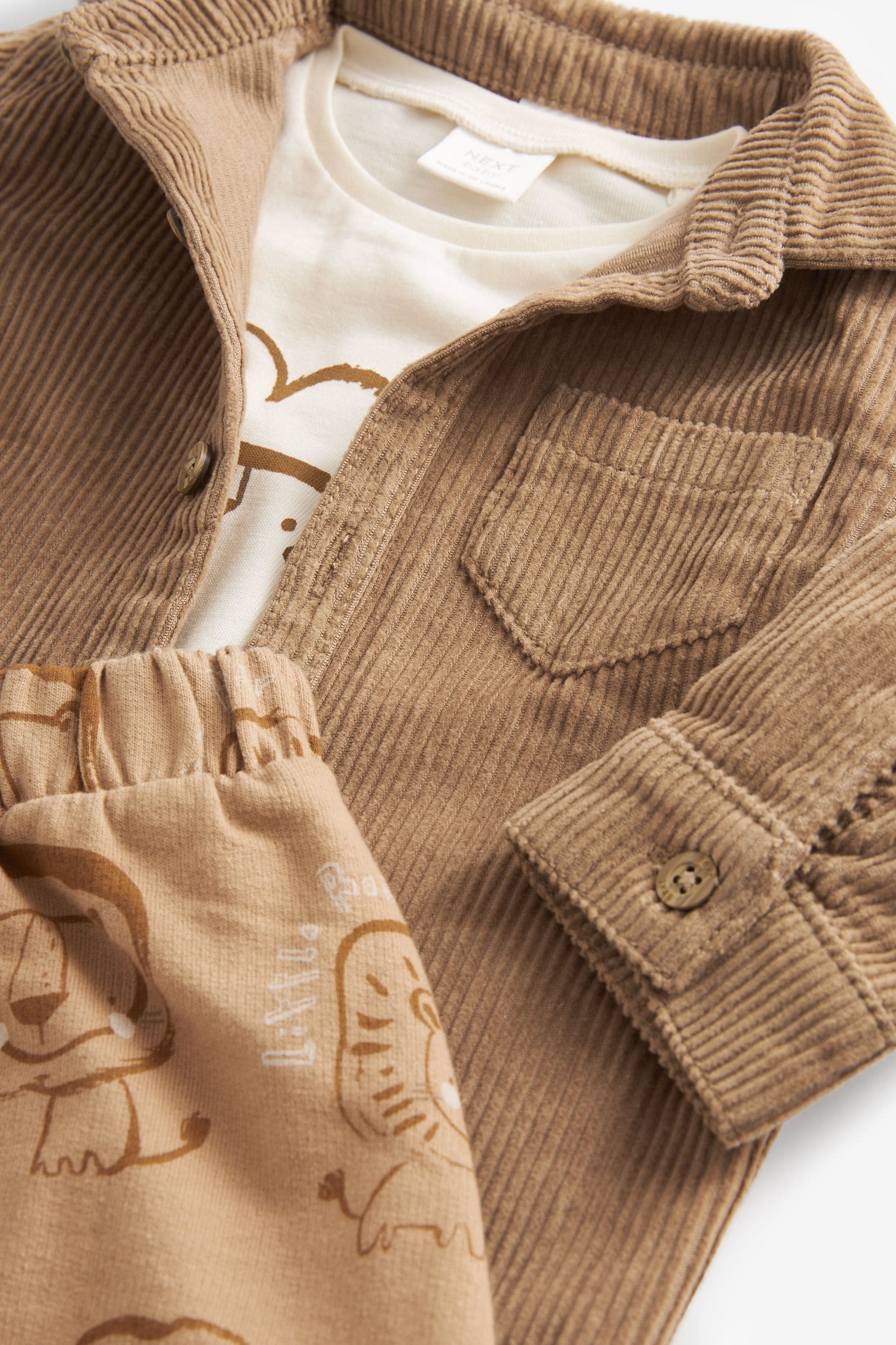 Rust Brown Shirt Jacket, T-Shirt and Joggers Baby 3 Piece Set