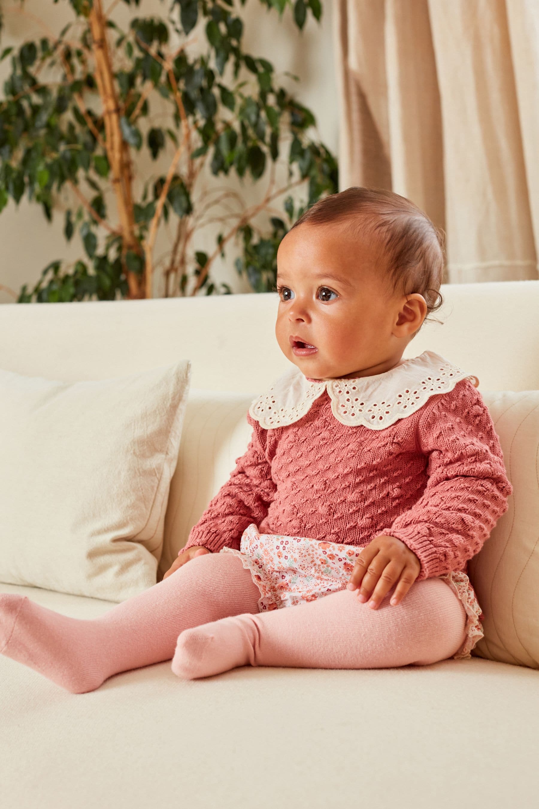 Pink Floral Baby Jumper, Knicker & Tights 3 Piece Set (0mths-2yrs)