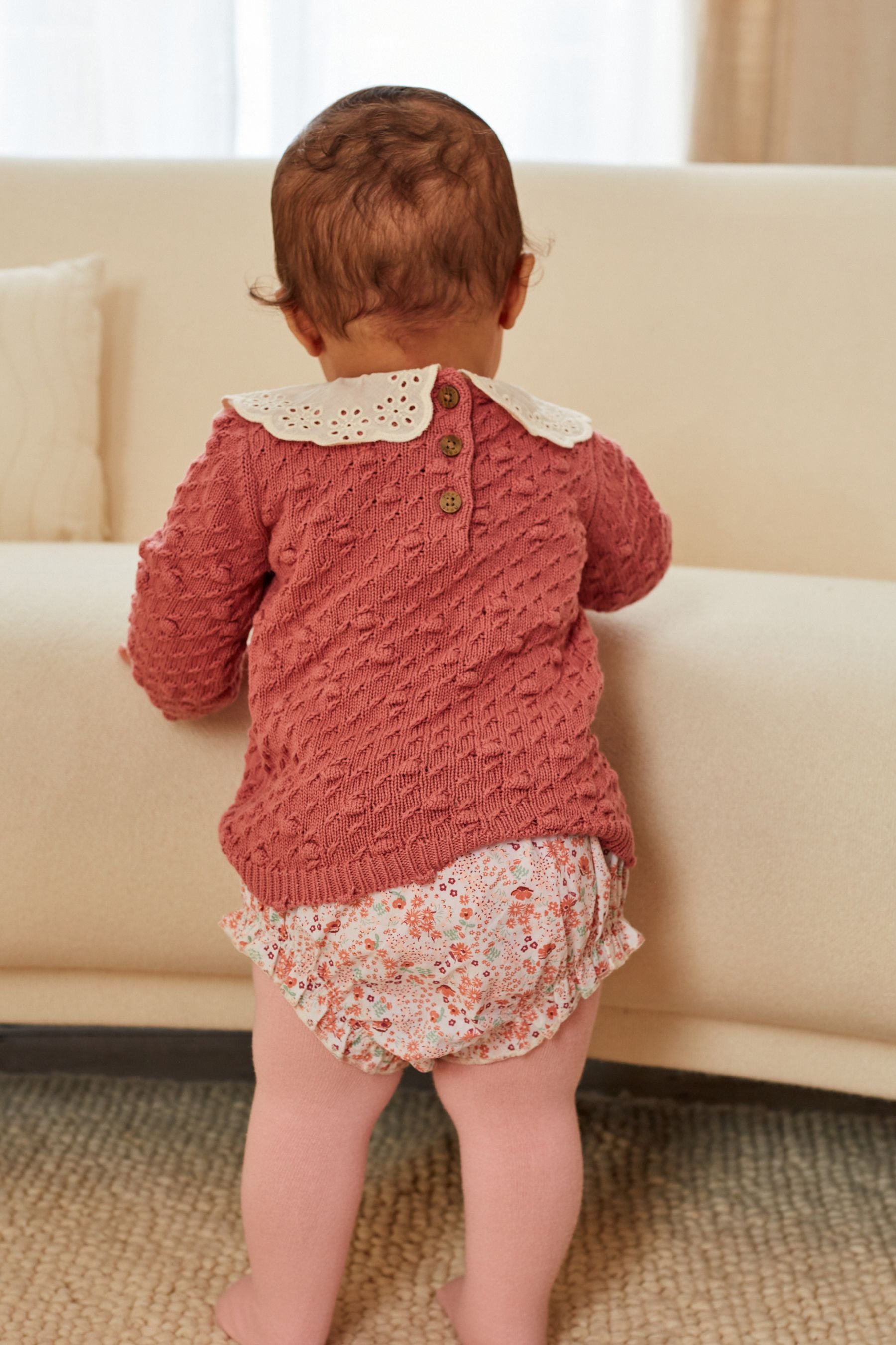 Pink Floral Baby Jumper, Knicker & Tights 3 Piece Set (0mths-2yrs)