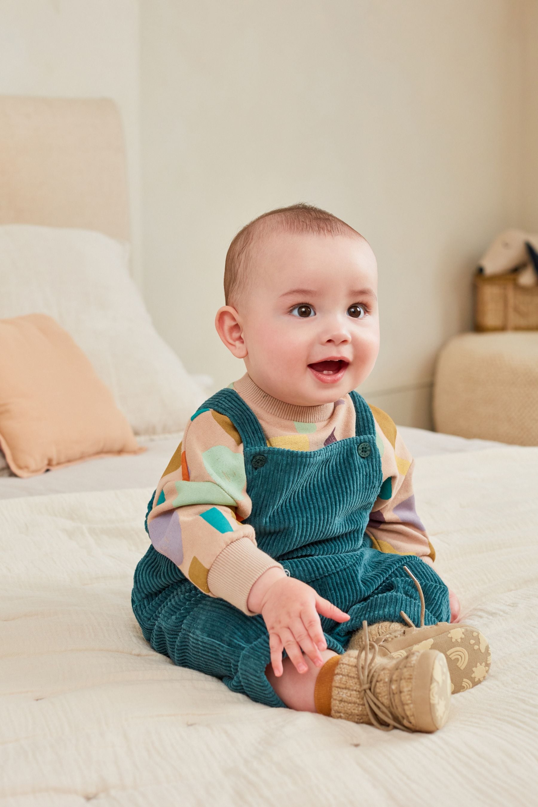 Teal Blue Corduroy Baby Dungarees With Colourful Bodysuit (0mths-2yrs)