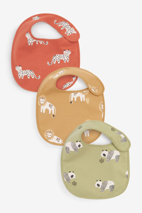 Green/Rust Orange Animal 3 Pack Baby Bibs