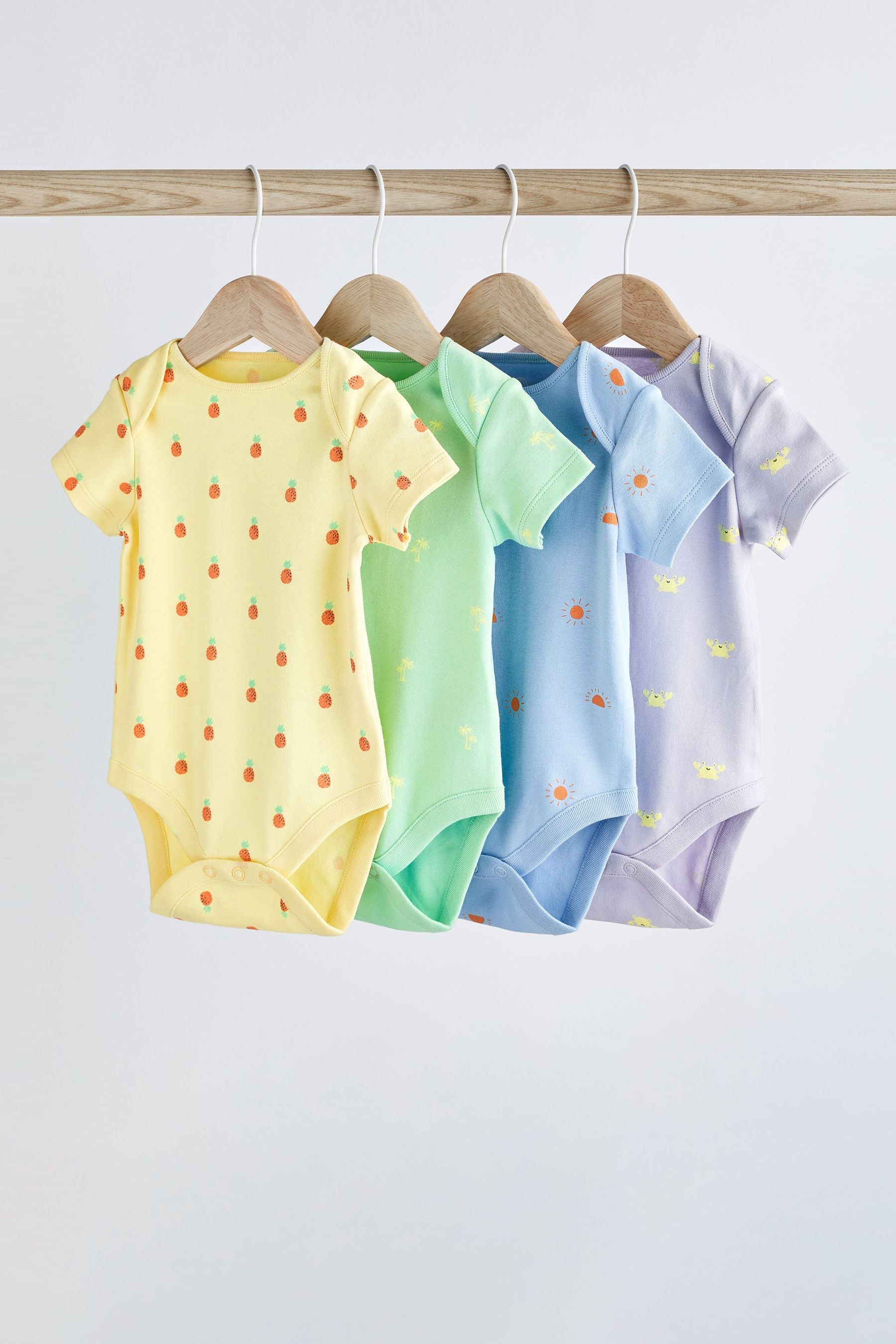 Multi Baby Short Sleeve Bodysuits 4 Pack