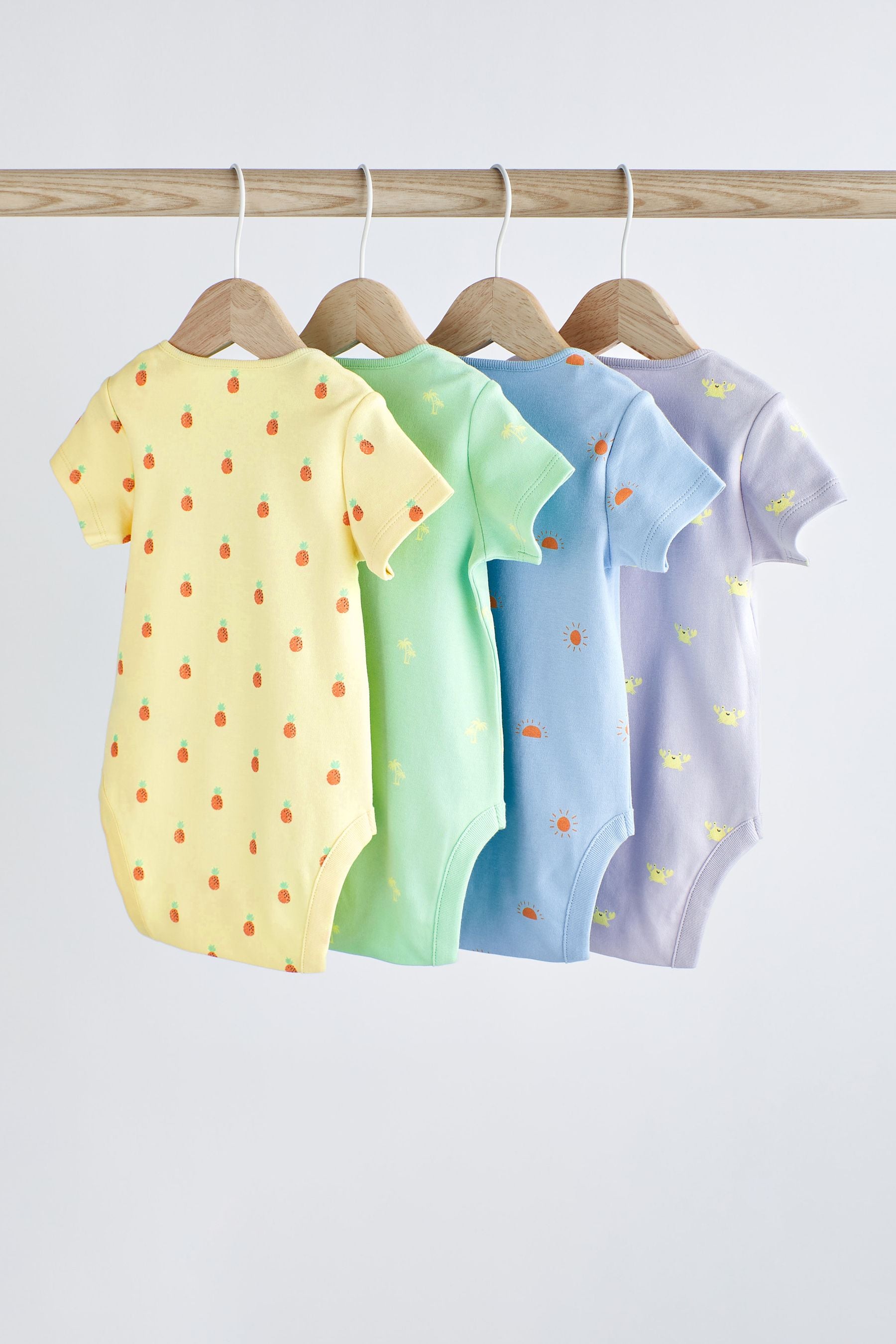 Multi Baby Short Sleeve Bodysuits 4 Pack