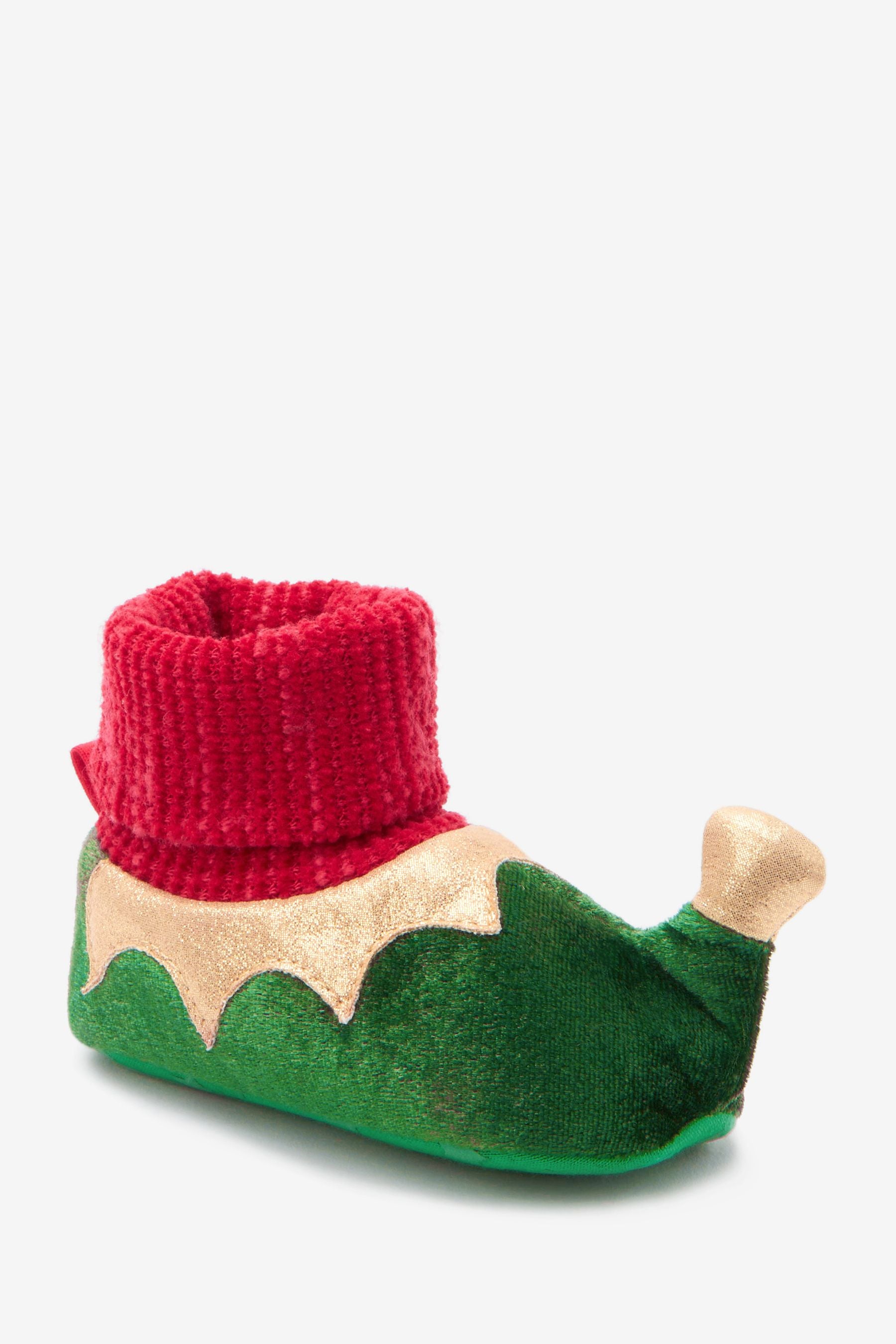 Green Christmas Elf Baby Pram Booties (0-24mths)