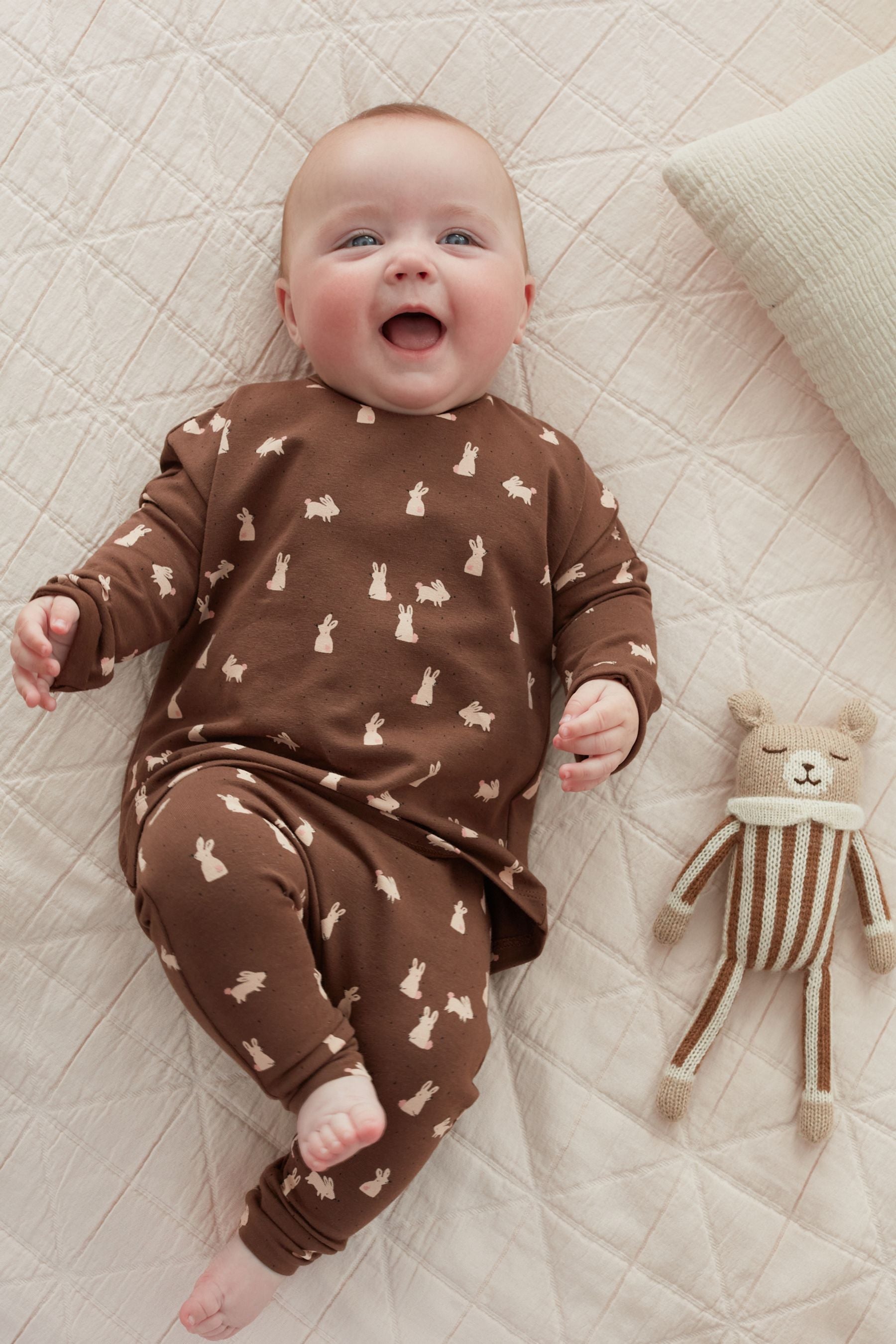 Chocolate Brown/Neutral 6 Piece Baby T-Shirts and Leggings Set