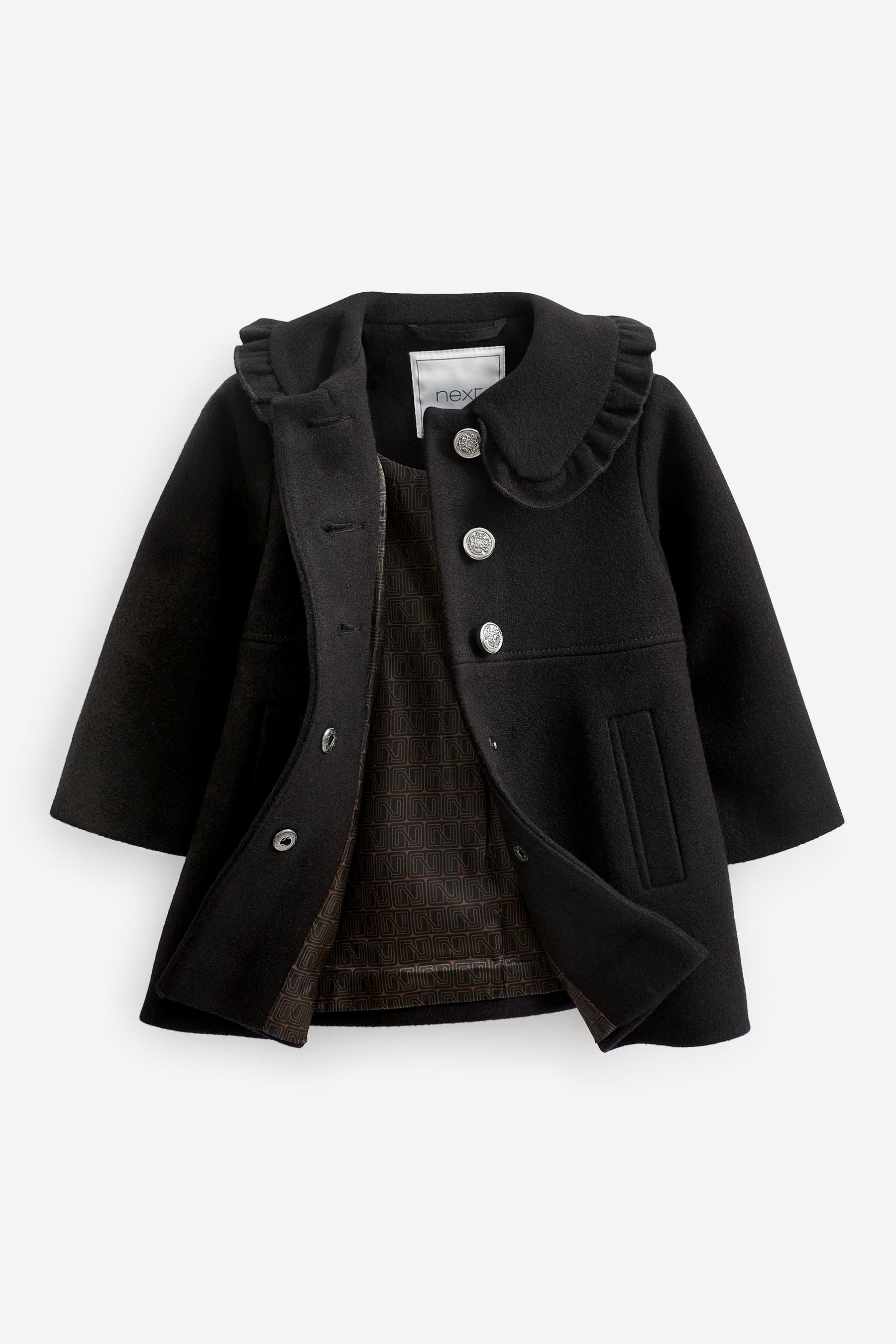 Black Smart Collar Coat With Wool Mix (3mths-7yrs)