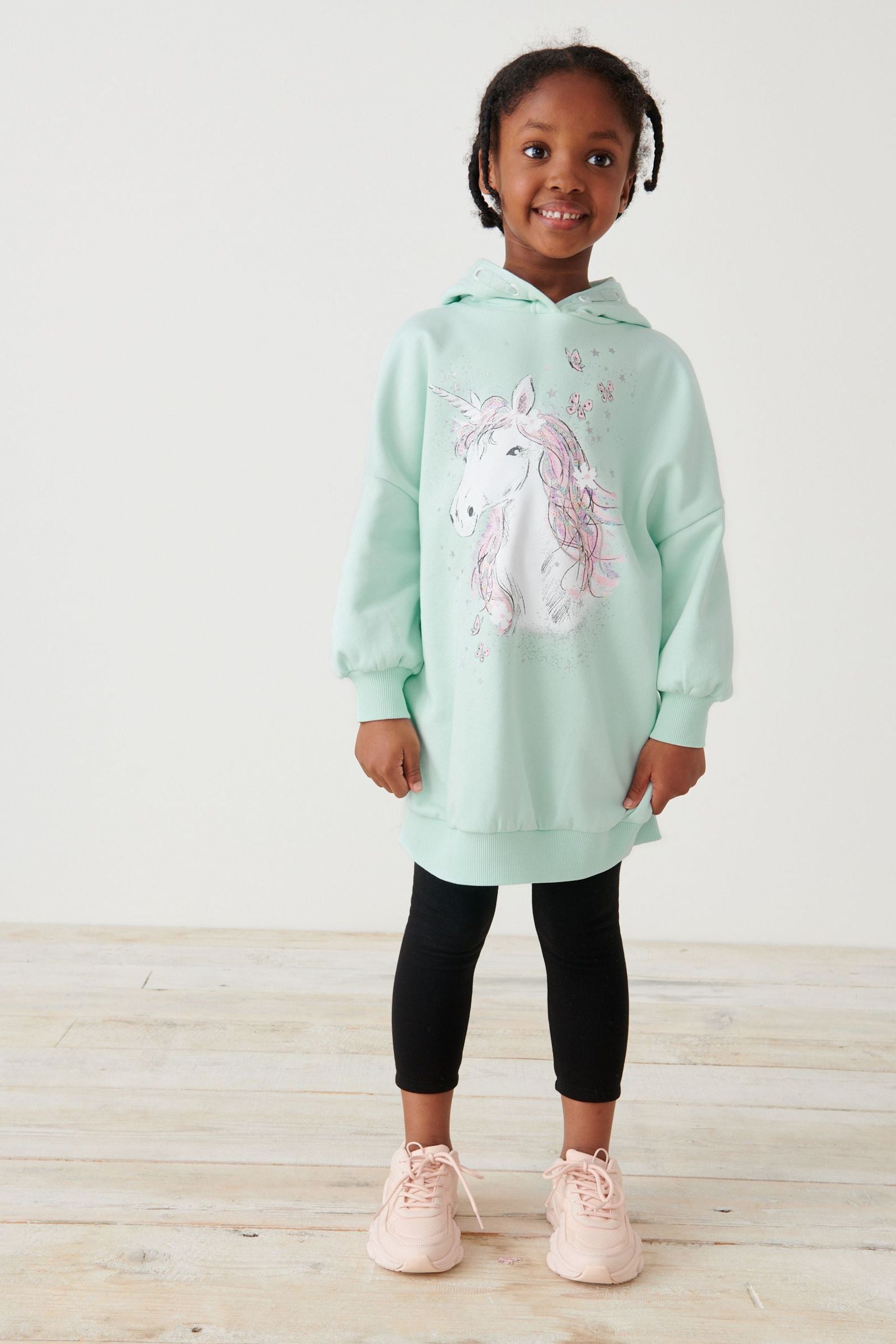 Mint Green Unicorn Hoodie Dress (3-16yrs)