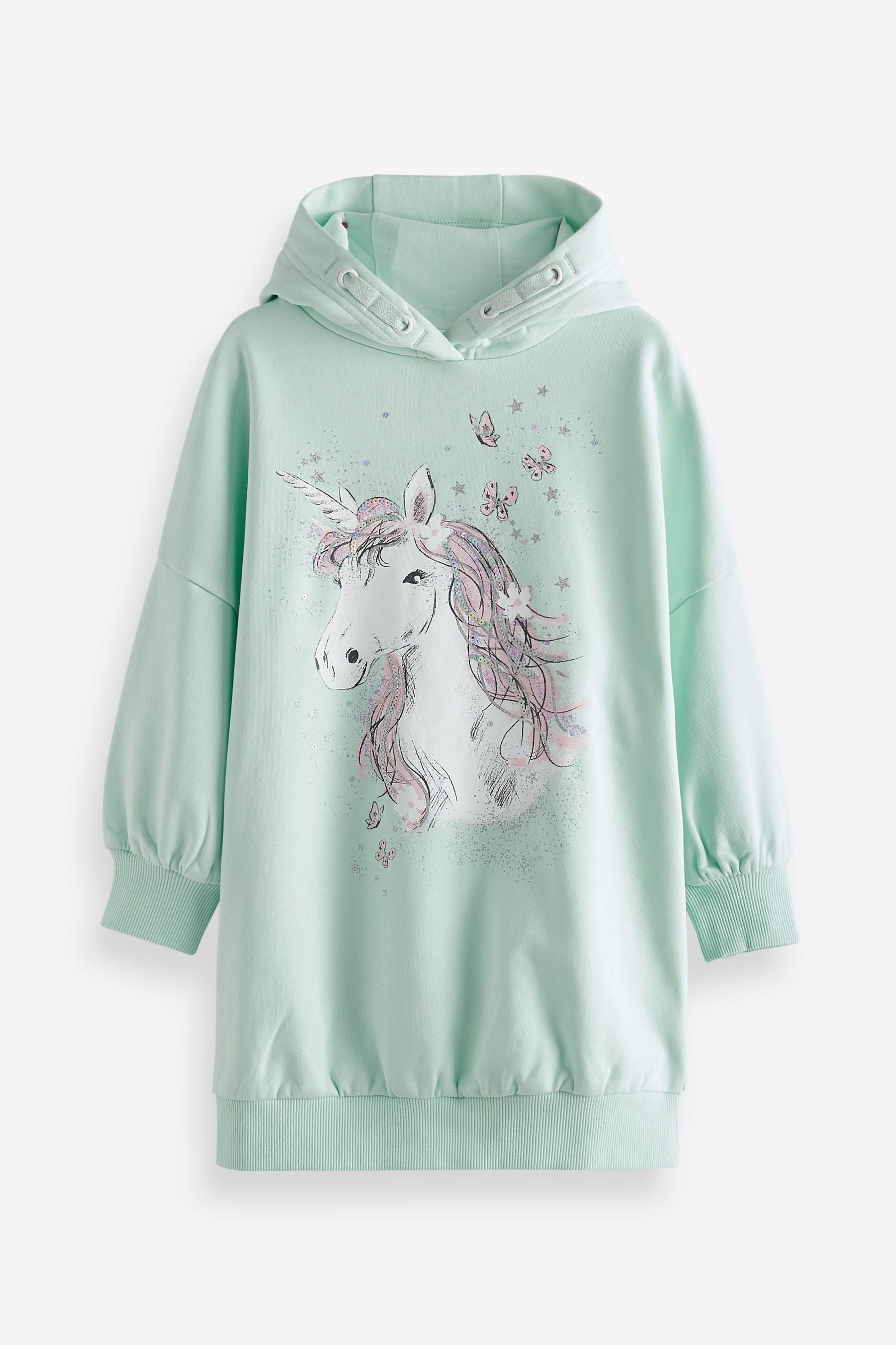 Mint Green Unicorn Hoodie Dress (3-16yrs)