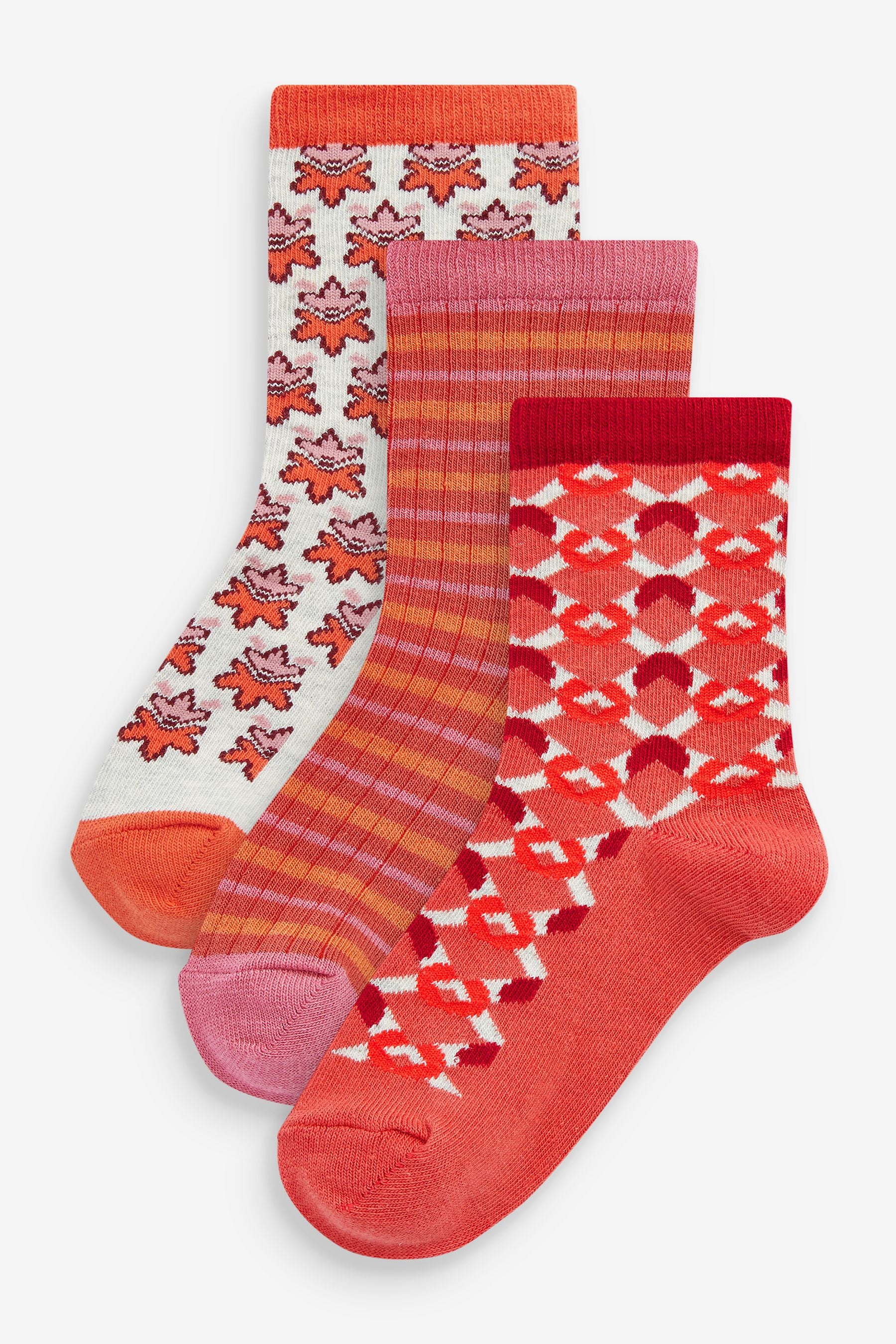 Red/Orange 3 Pack Cotton Rich Ankle Socks