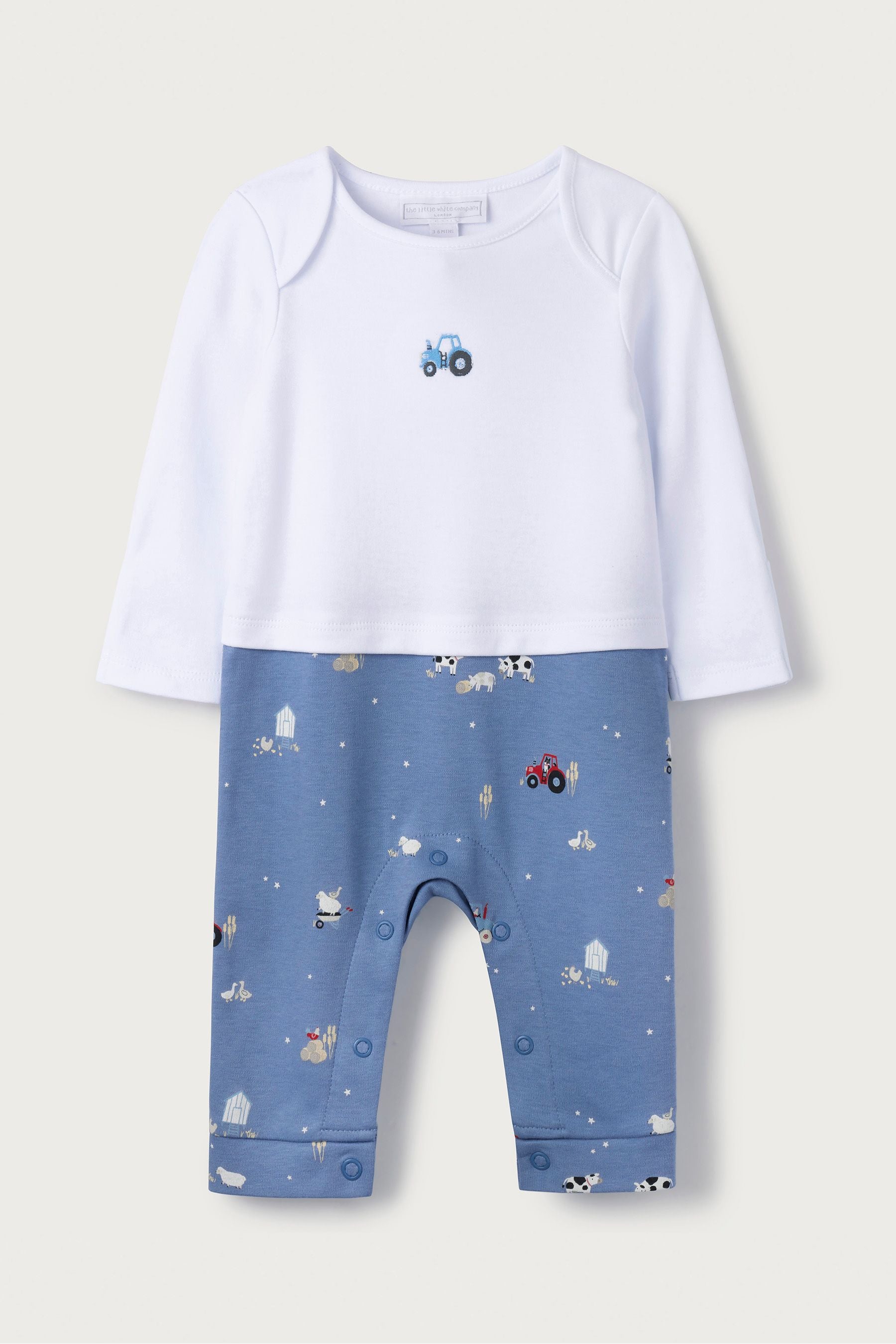 The White Company White Farmyard Embroidered Mock Top Sleepsuit