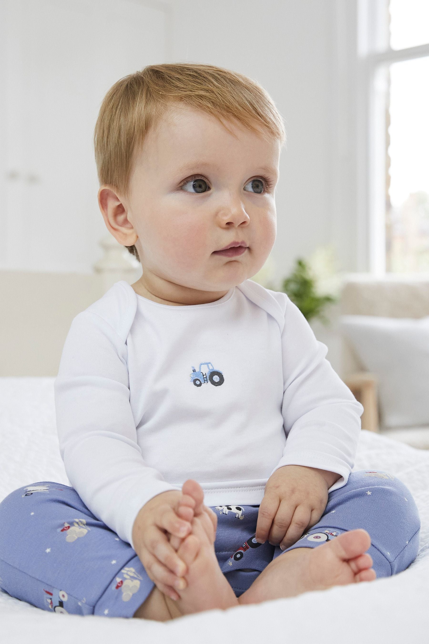 The White Company White Farmyard Embroidered Mock Top Sleepsuit