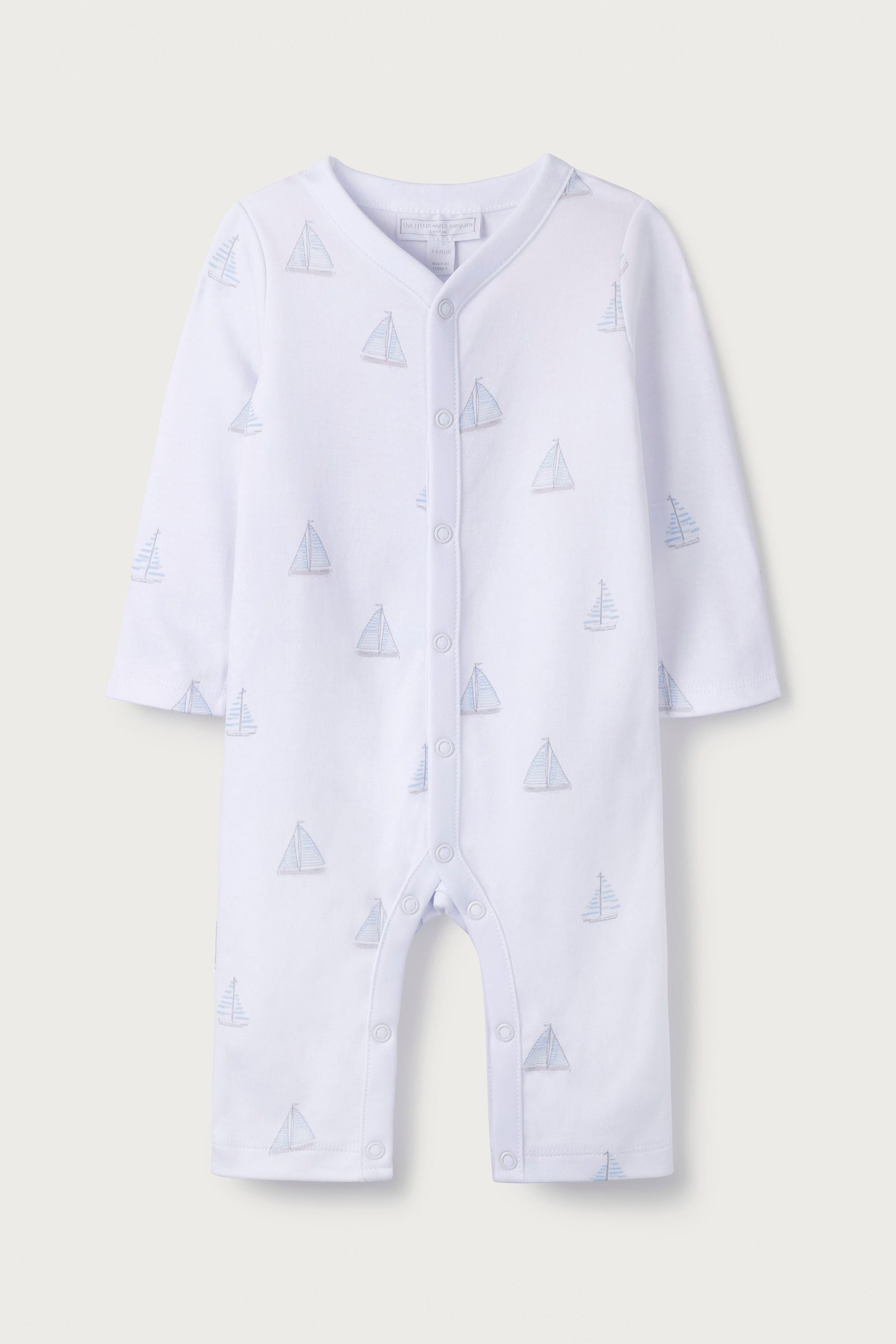 The White Company Boys Blue Boat Print Sleepsuit