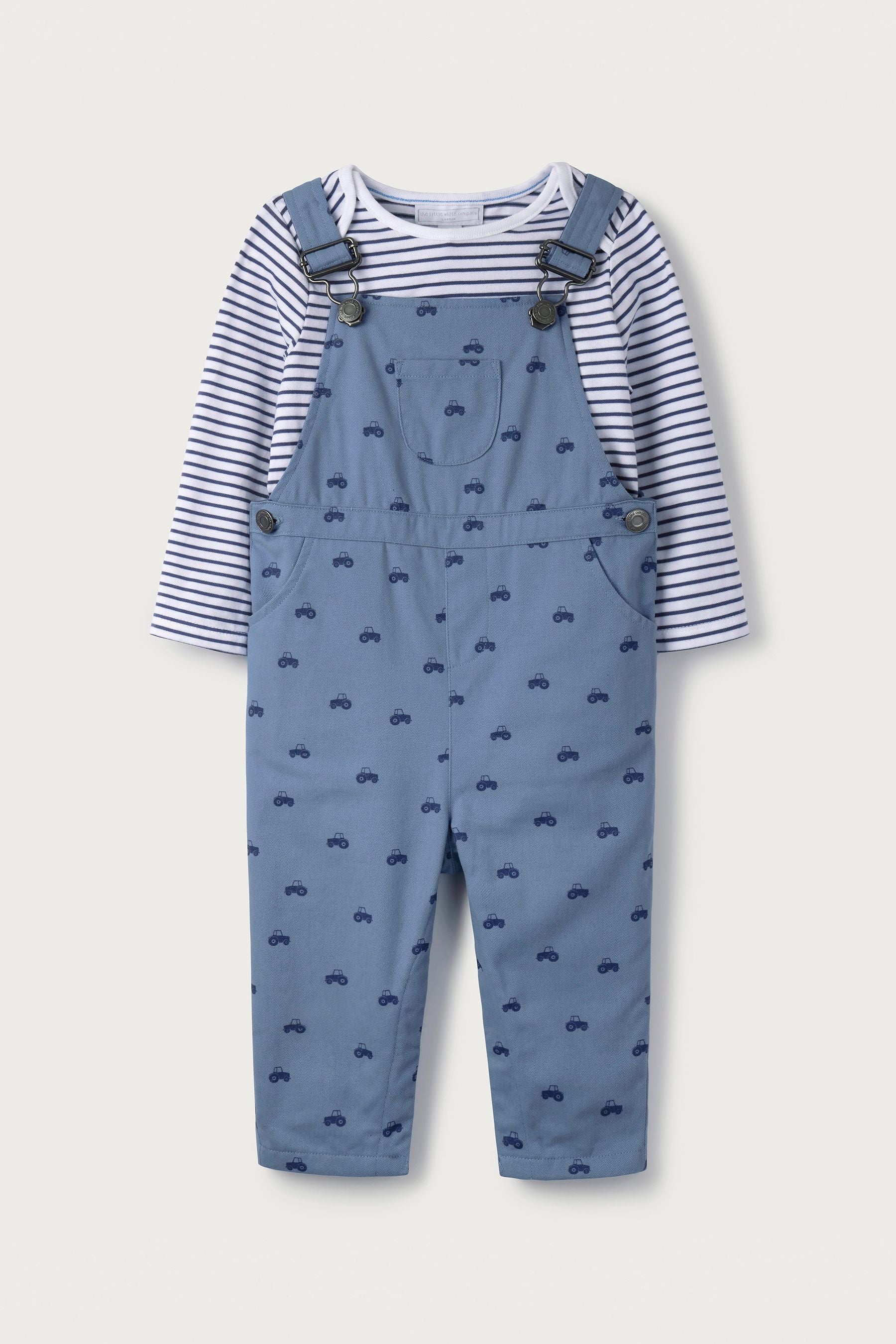 The White Company Baby Blue Tractor Dungaree & Top Set