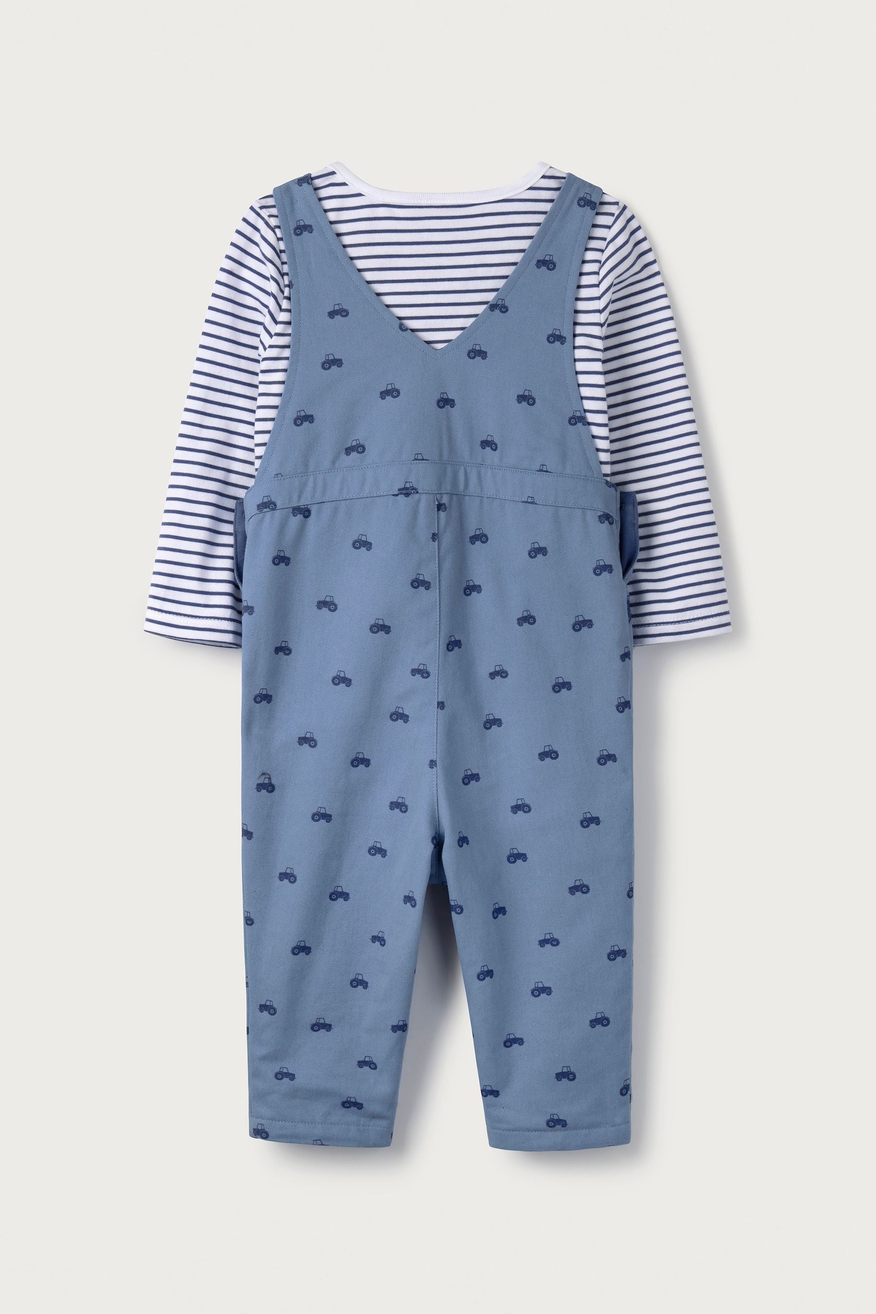 The White Company Baby Blue Tractor Dungaree & Top Set