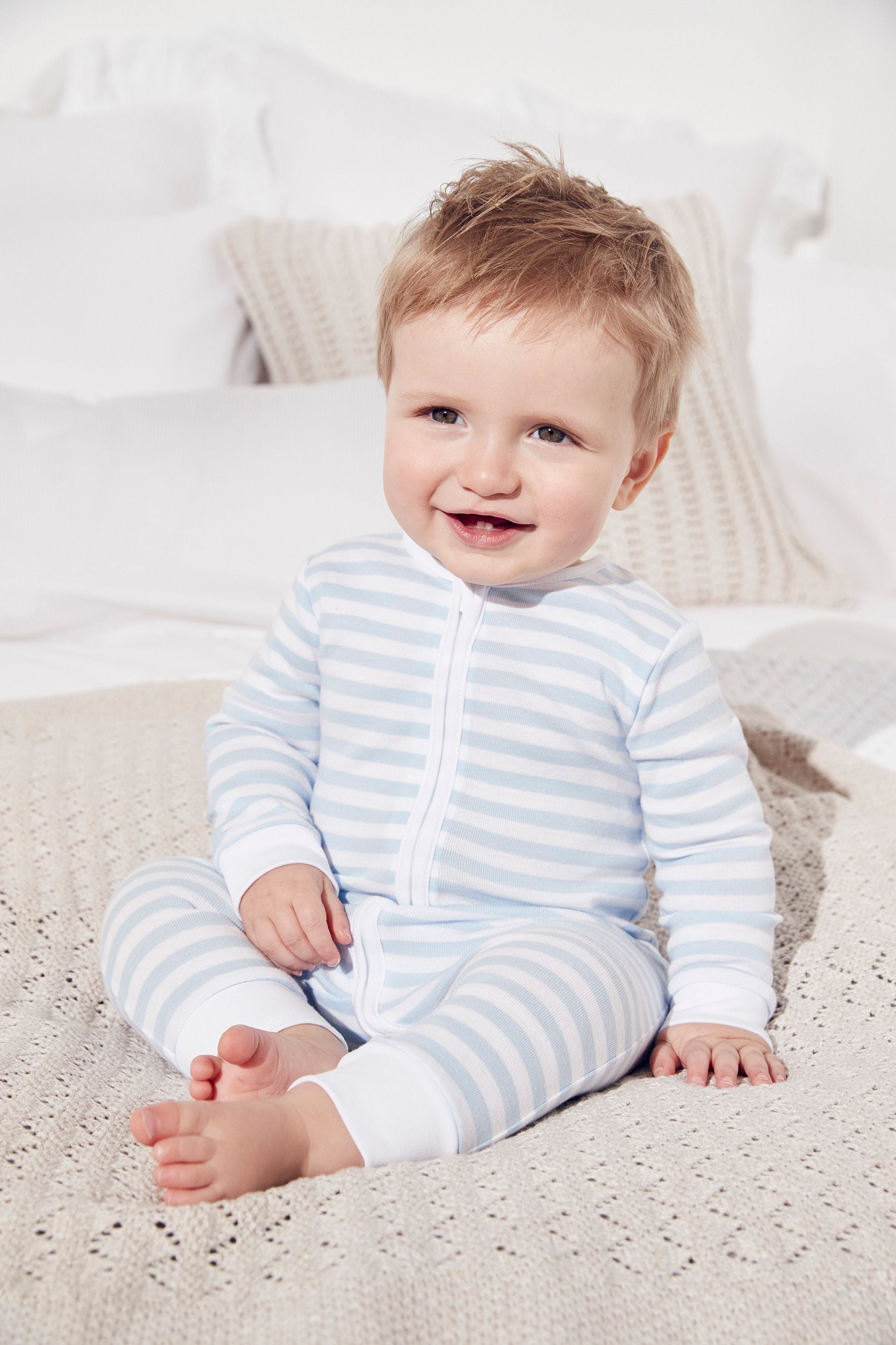 Blue The White Company Blue Stripe Zip Sleepsuit