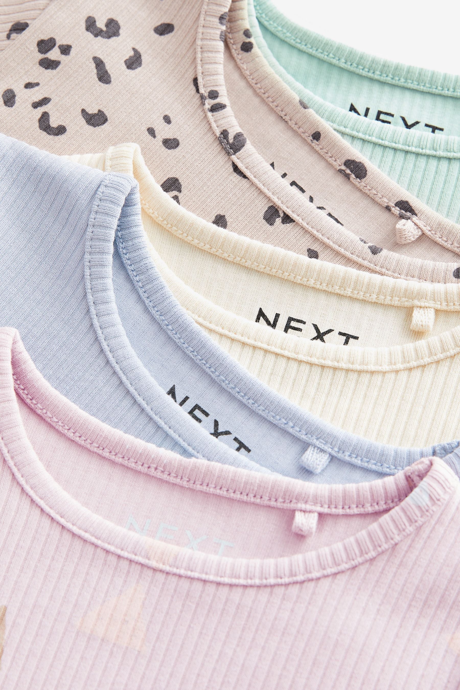 Pastel Ditsy 5 Pack Long Sleeve Rib Jersey Tops (3mths-7yrs)