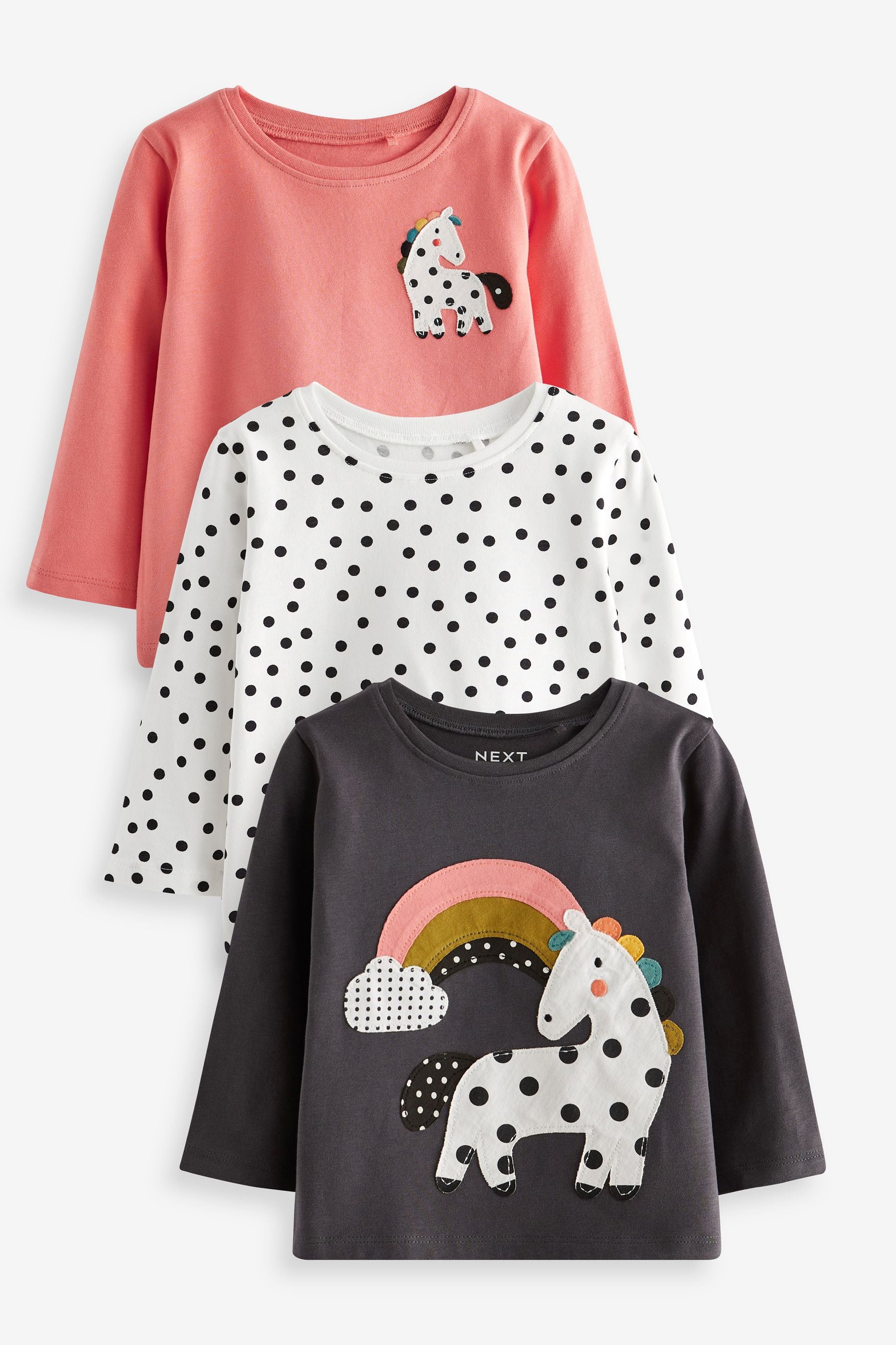 Unicorn Character Long Sleeve Cotton T-Shirts 3 Pack (3mths-7yrs)