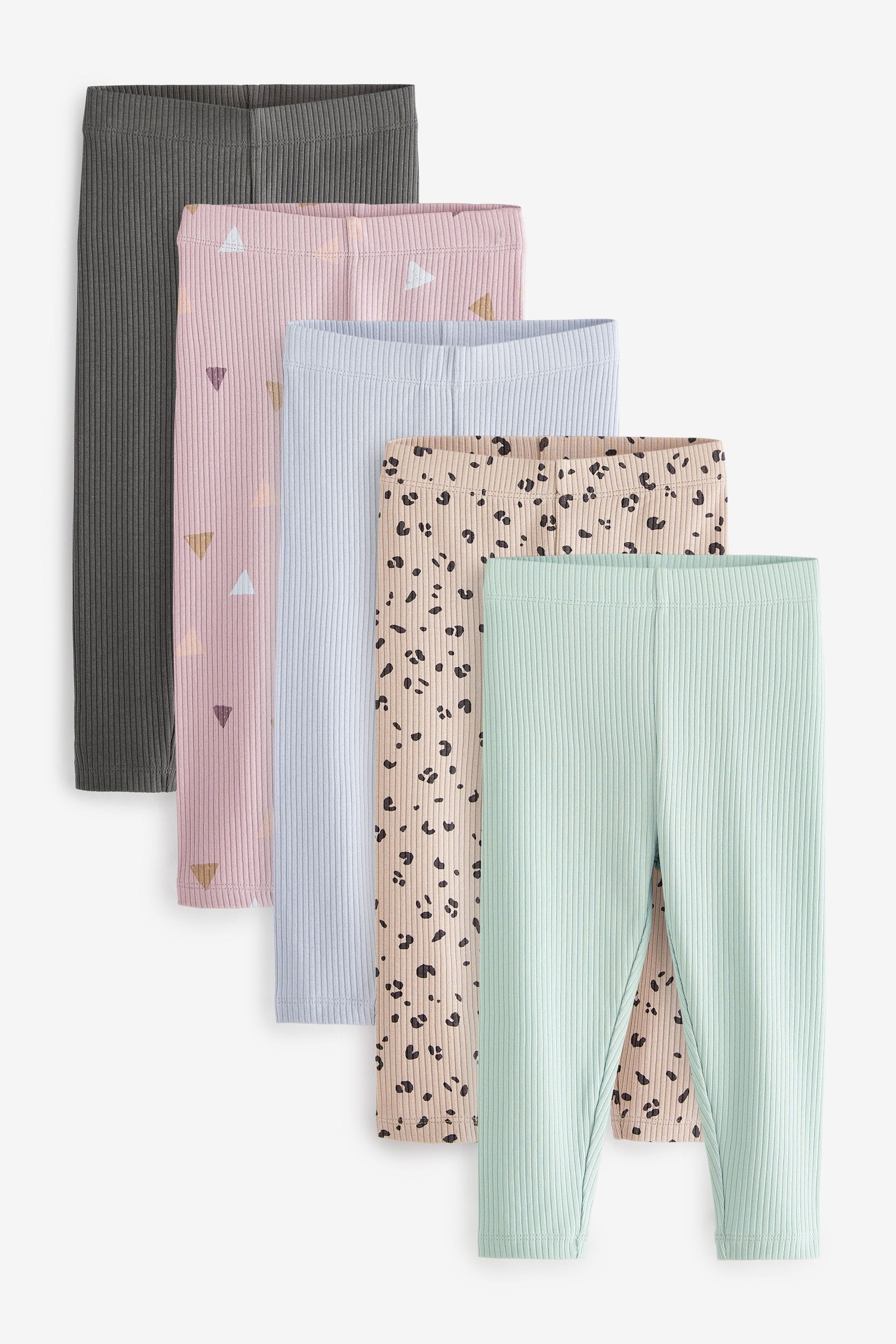 Pastel Ditsy Rib Jersey Leggings 5 Pack (3mths-7yrs)