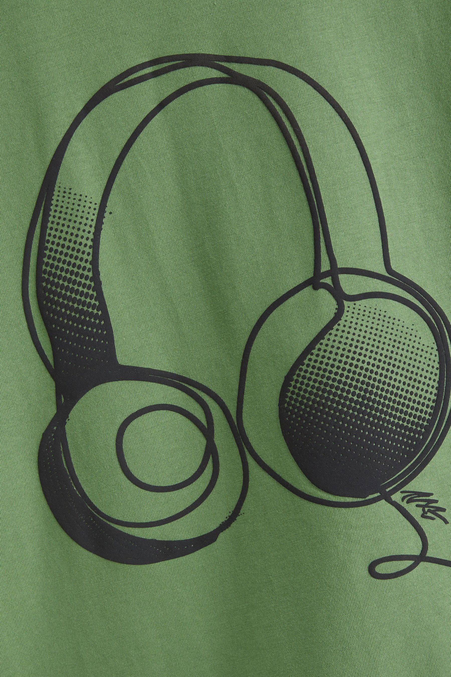 Green Linear Headphones Relaxed Fit Short Sleeve Graphic T-Shirt (3-16yrs)