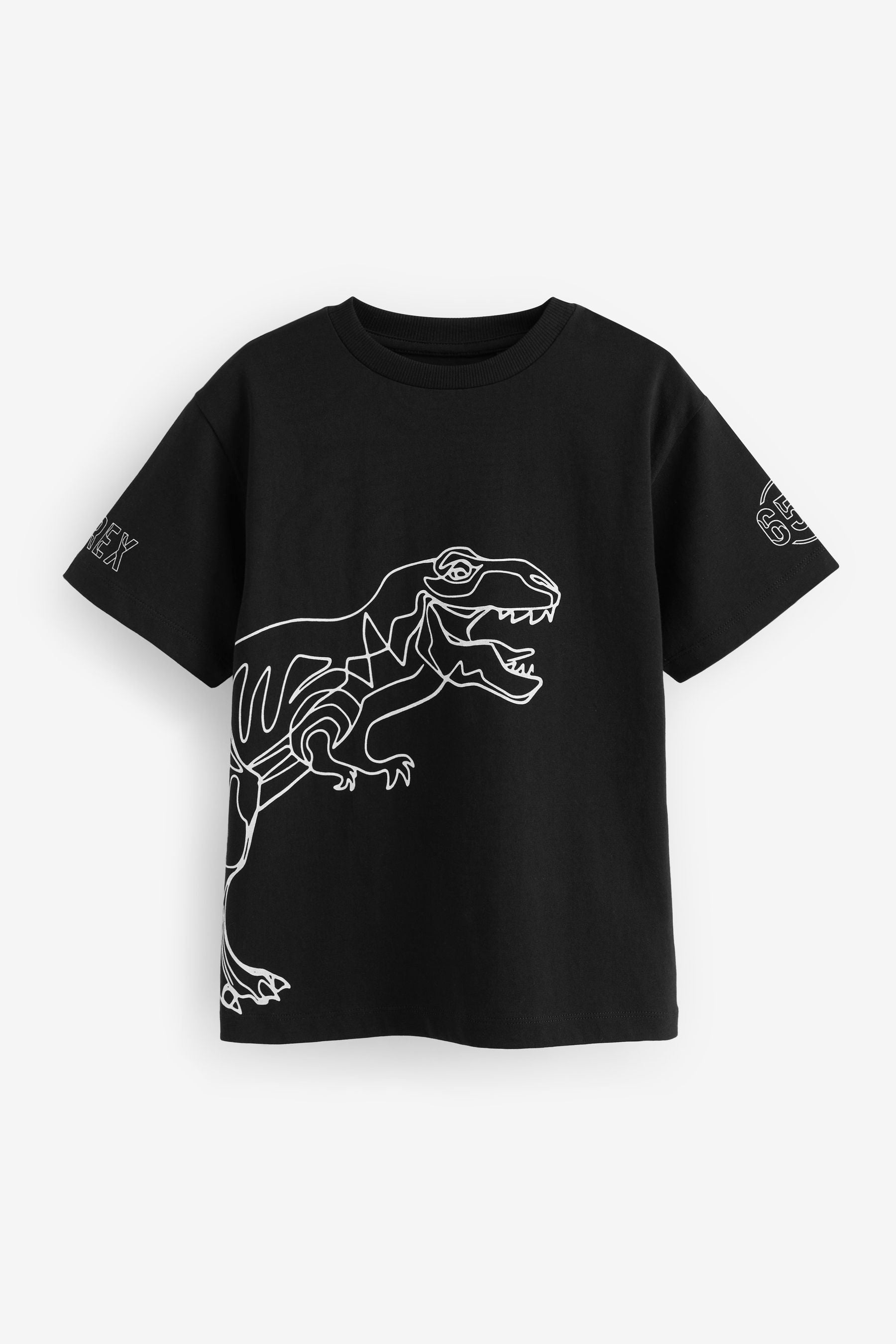 Black Linear Dinosaur Relaxed Fit Short Sleeve Graphic T-Shirt (3-16yrs)