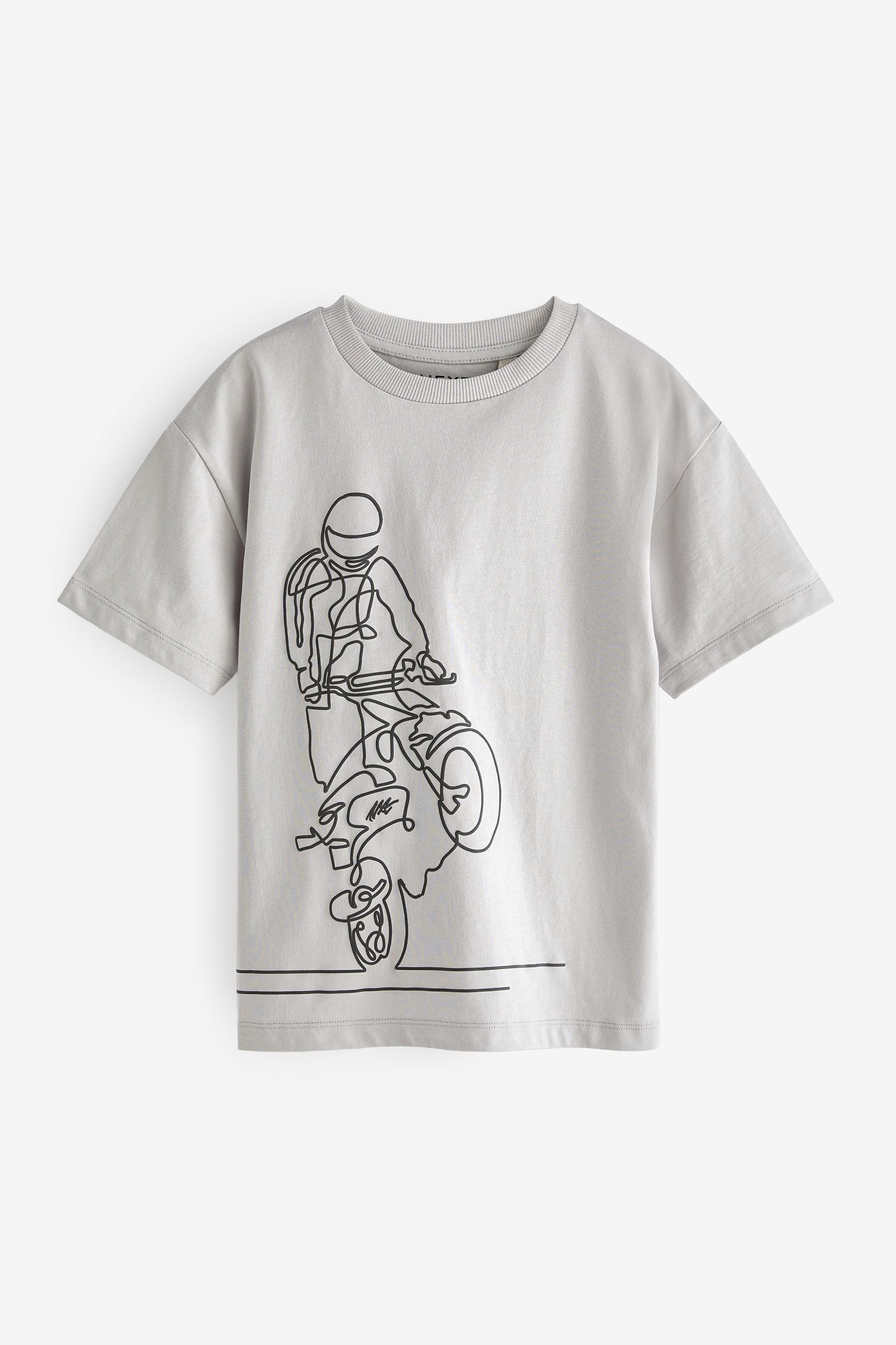 Grey Linear Motorbike Relaxed Fit Short Sleeve Graphic T-Shirt (3-16yrs)