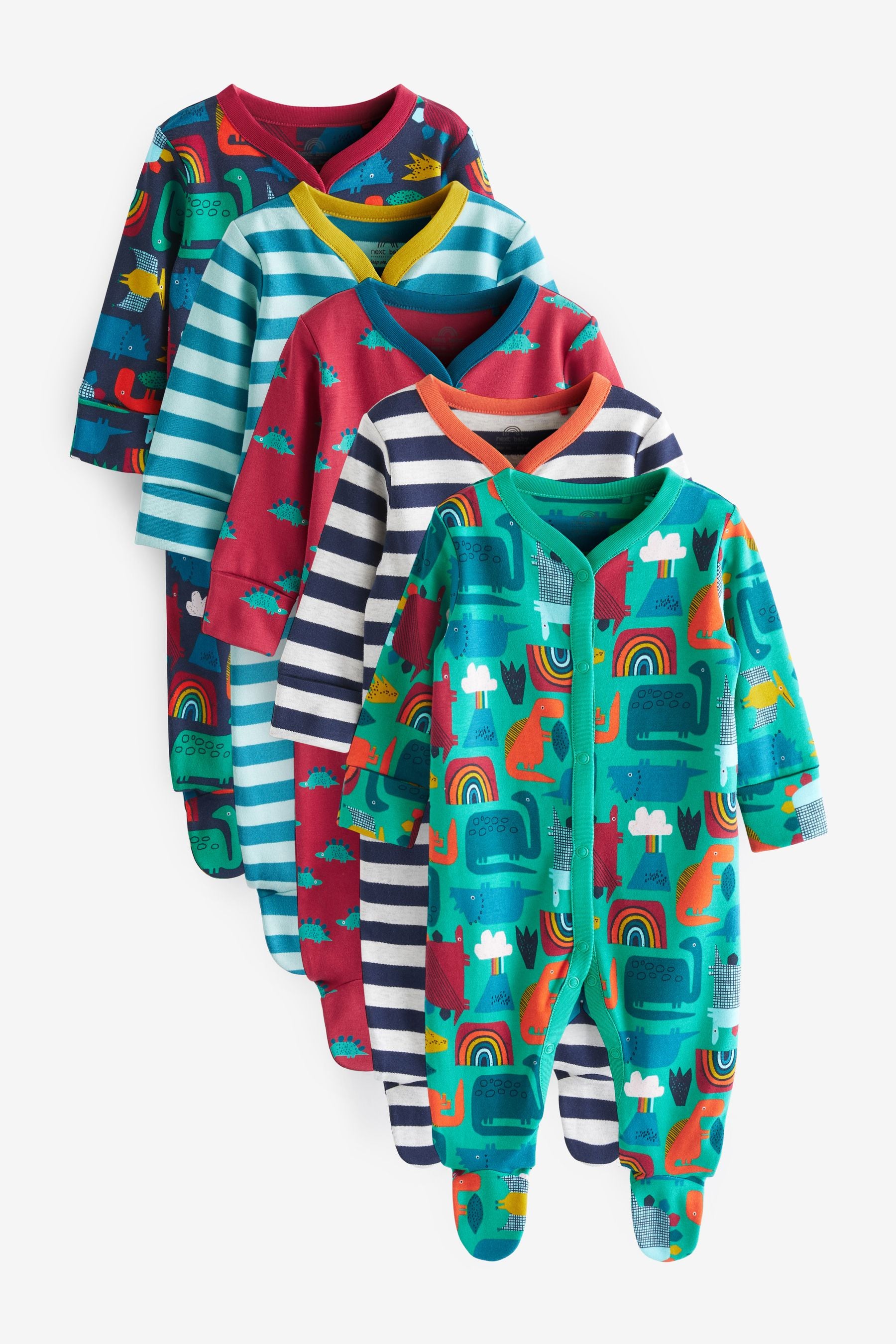 Green/Blue Dinosaur Baby Sleepsuits 5 Pack (0-2yrs)