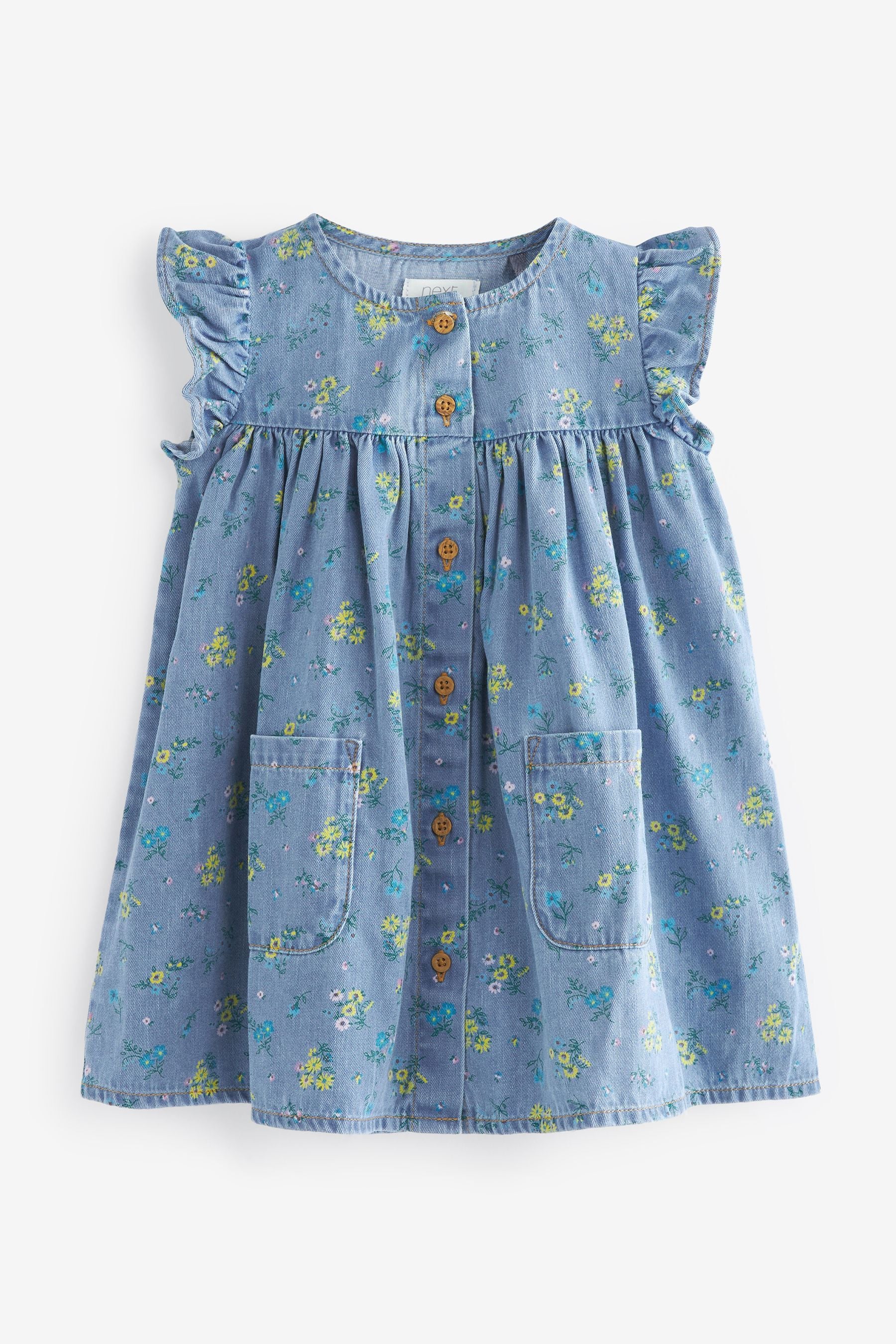 Blue Denim Frill Sleeve Cotton Sleeve Dress (3mths-8yrs)