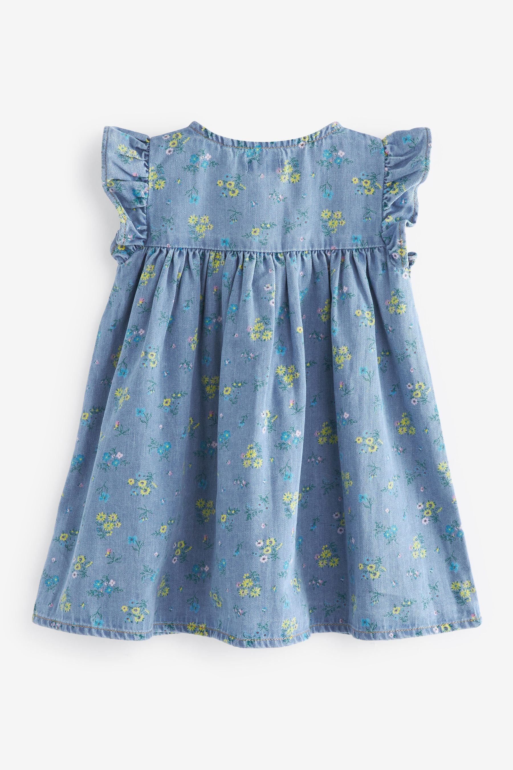 Blue Denim Frill Sleeve Cotton Sleeve Dress (3mths-8yrs)