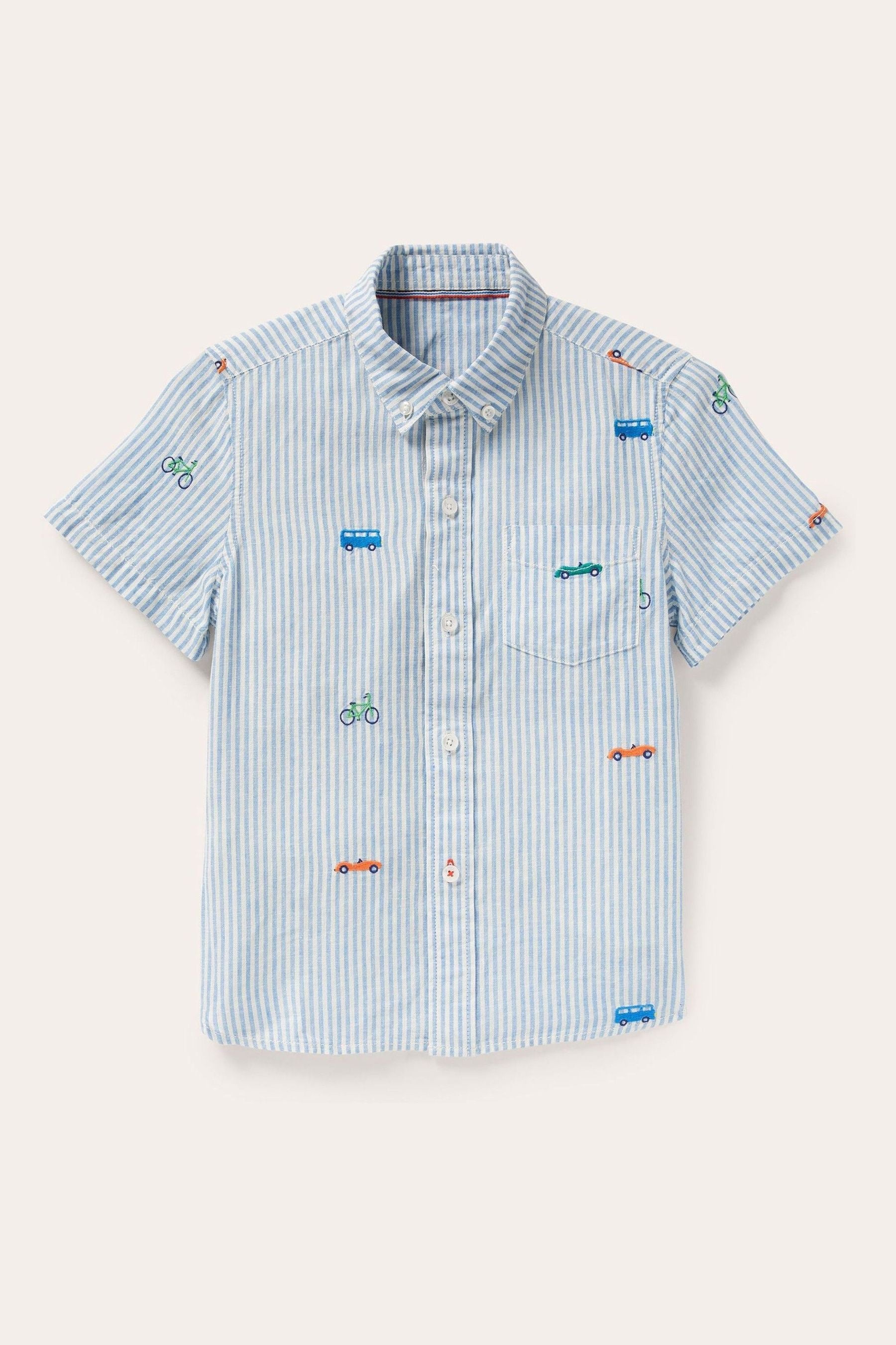 Boden Blue Holiday Cotton Linen Shirt