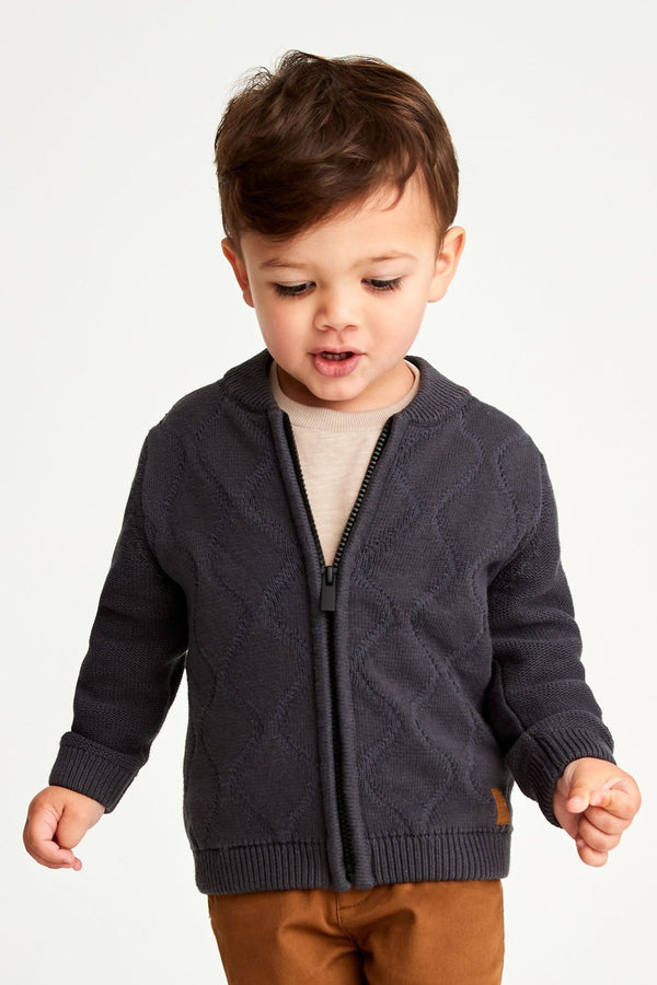 Charcoal Grey Quilted Knitted Zip Through Jacket (3mths-7yrs)