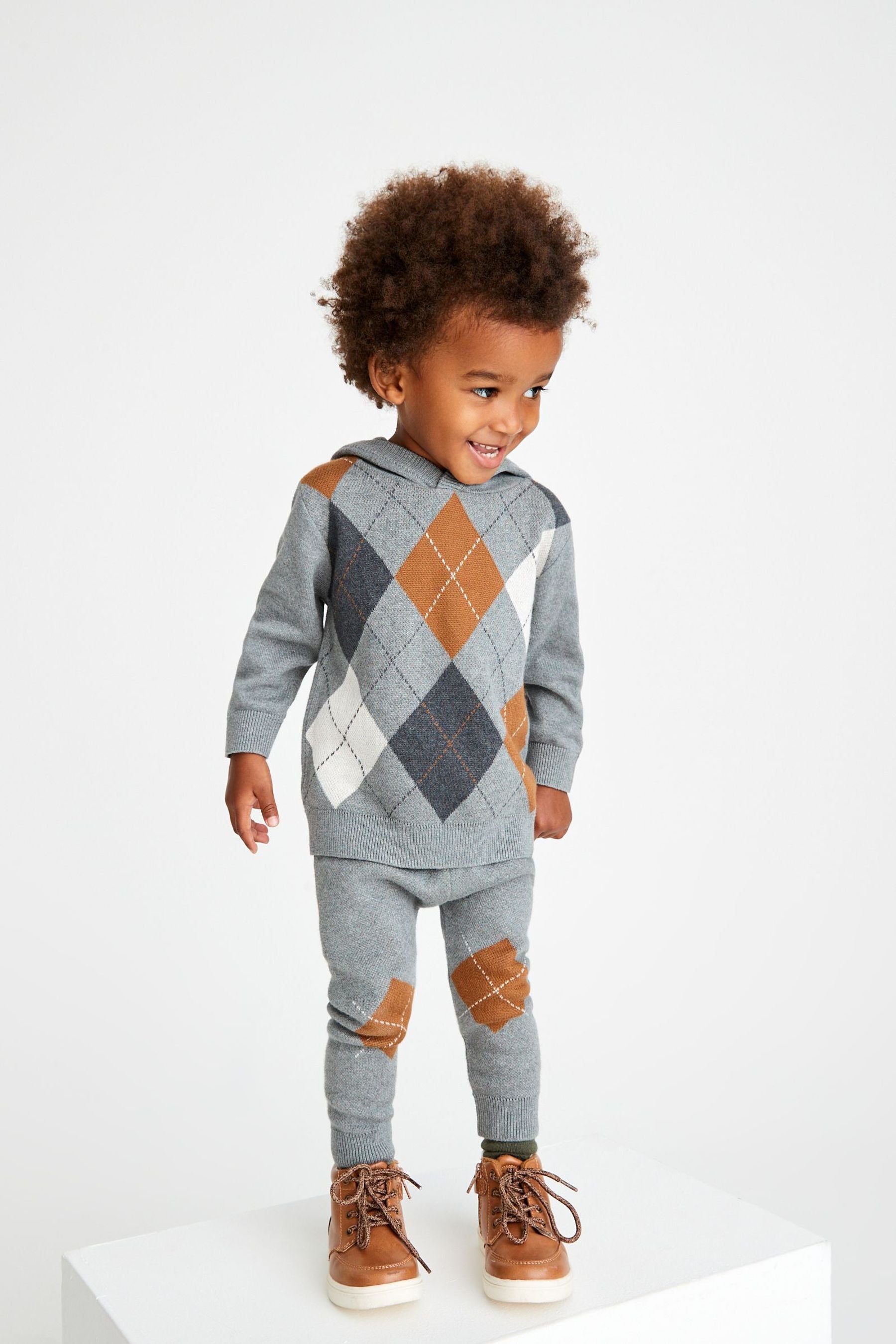 Grey Argyle Pattern Hoodie (3mths-7yrs)