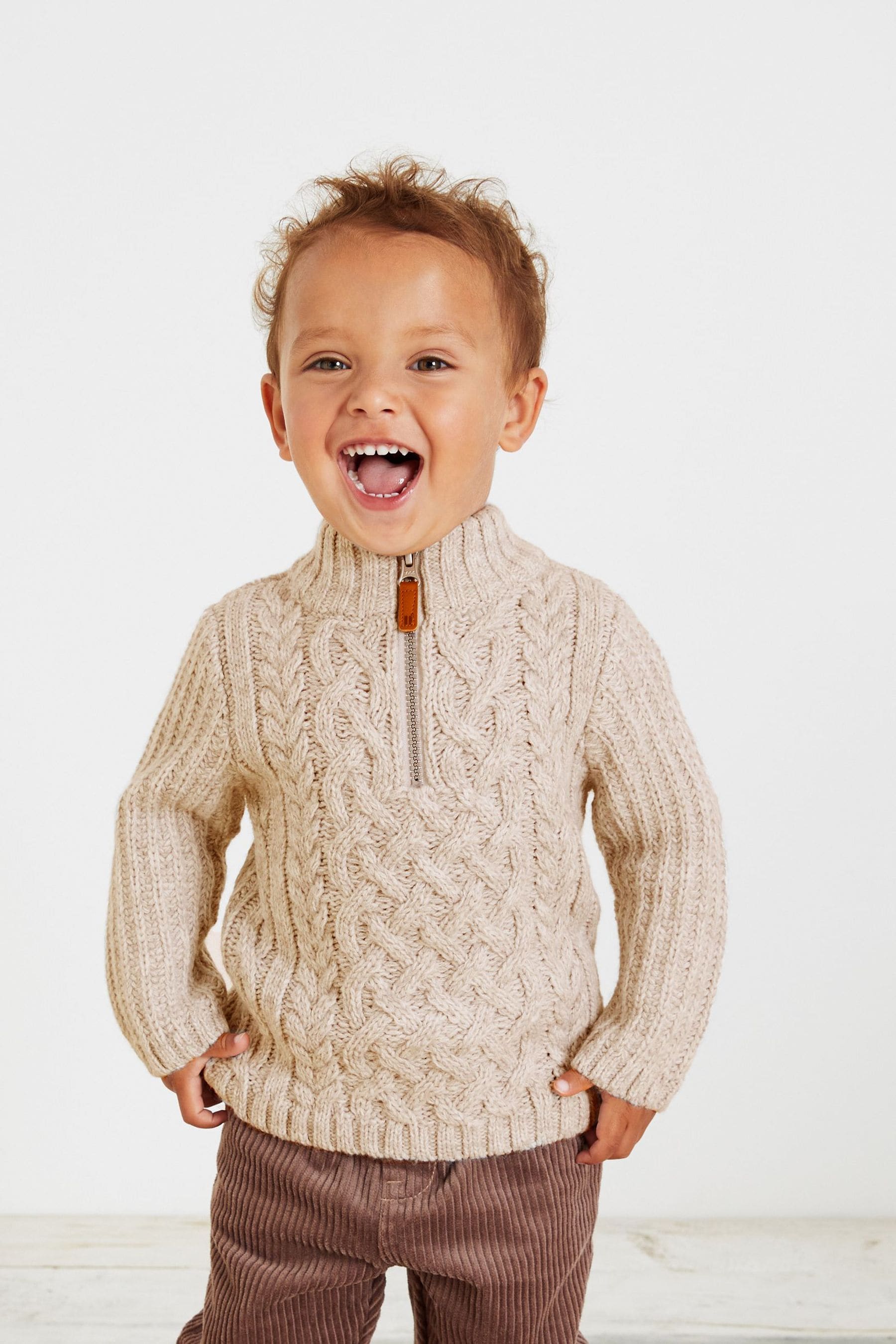 Neutral Next Cable Zip Neck Jumper (3mths-7yrs)