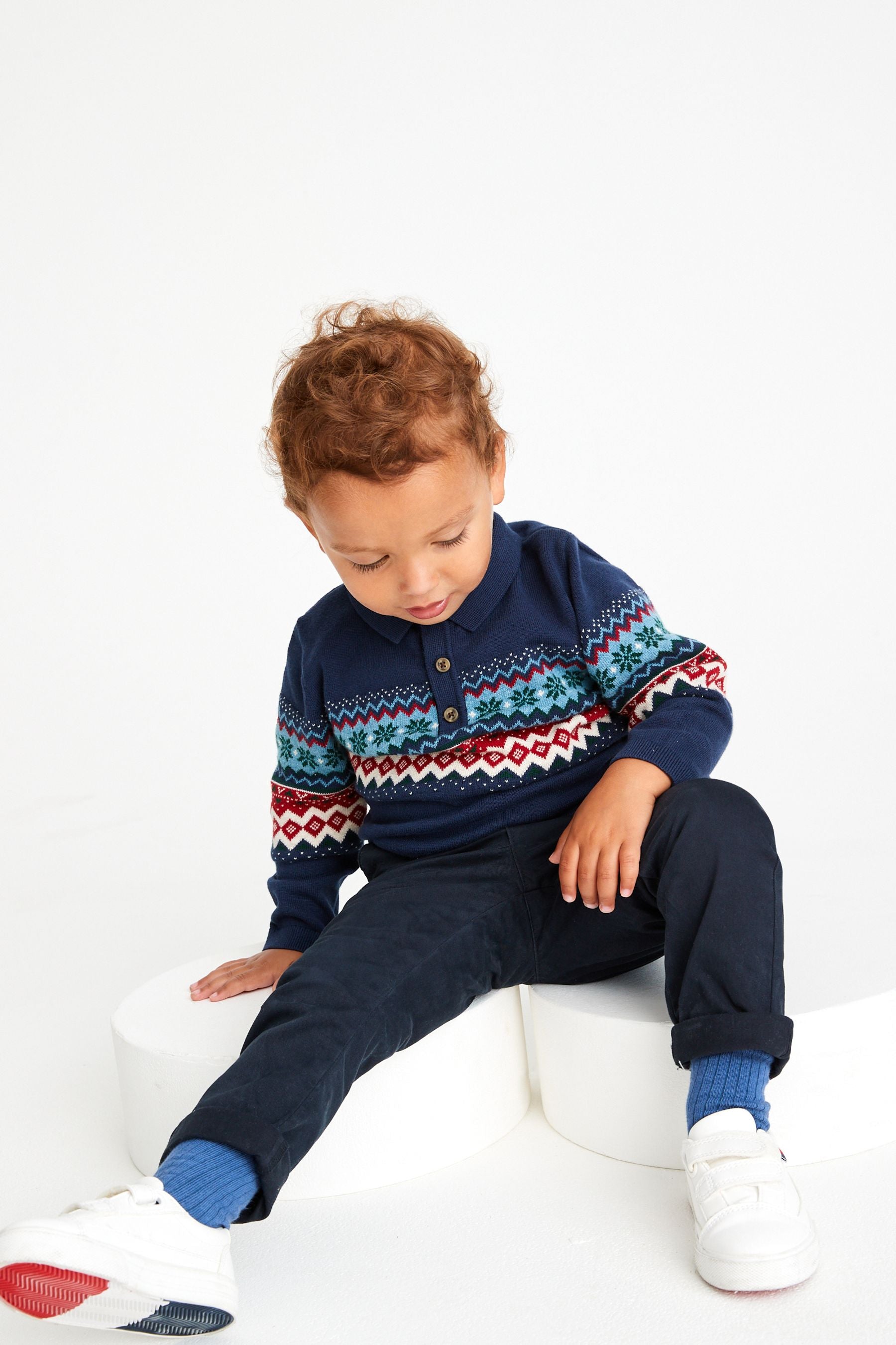 Navy Blue Christmas Knitted Polo Shirt (3mths-7yrs)