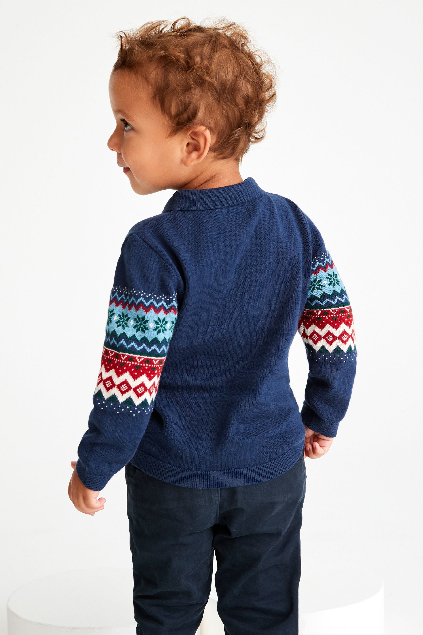 Navy Blue Christmas Knitted Polo Shirt (3mths-7yrs)