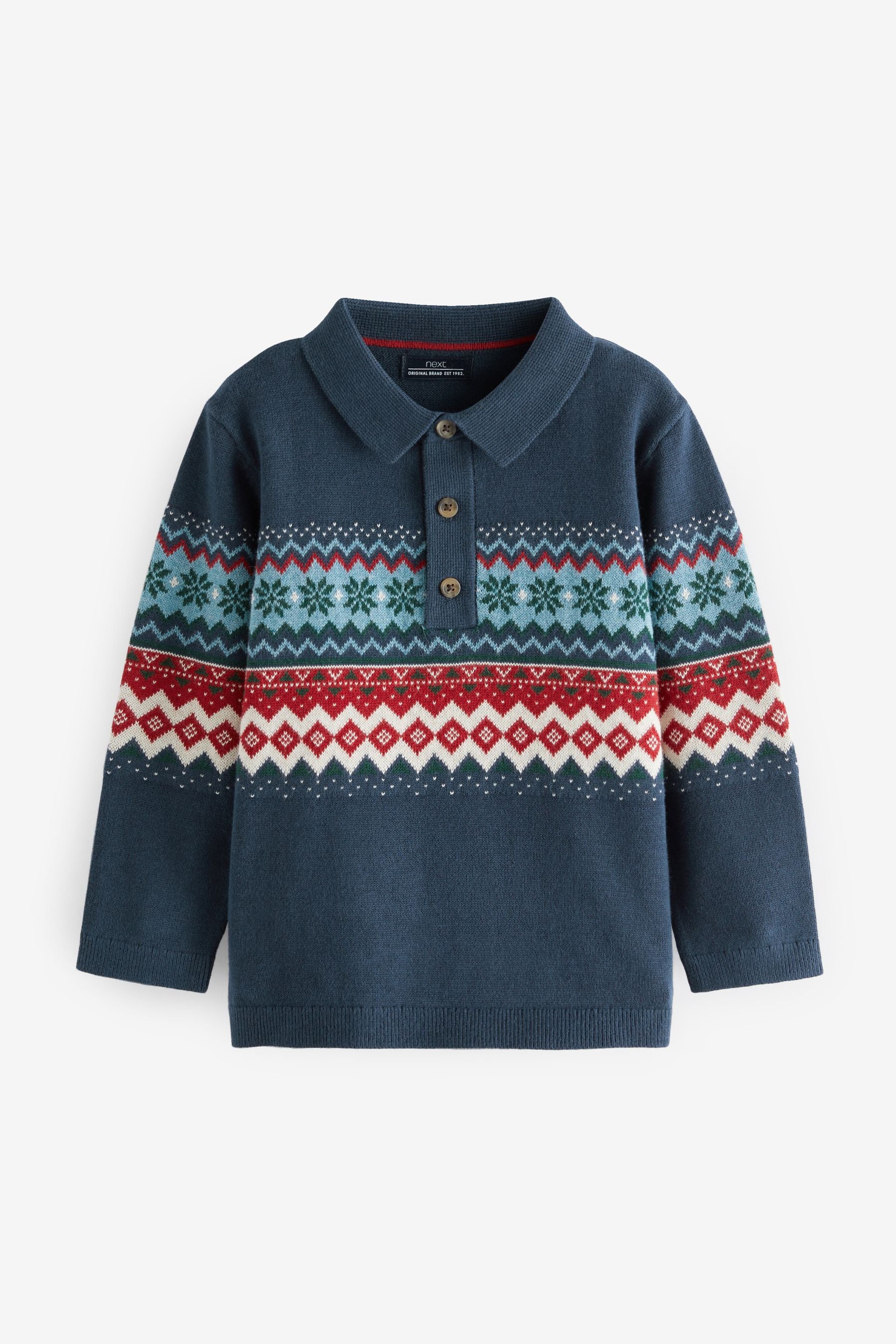 Navy Blue Christmas Knitted Polo Shirt (3mths-7yrs)