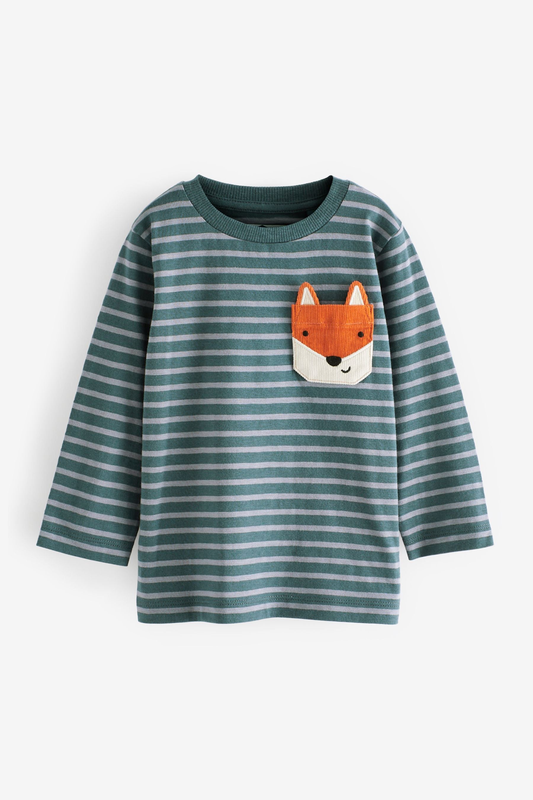 Blue Stripe Fox Long Sleeve Pocket T-Shirt (3mths-7yrs)