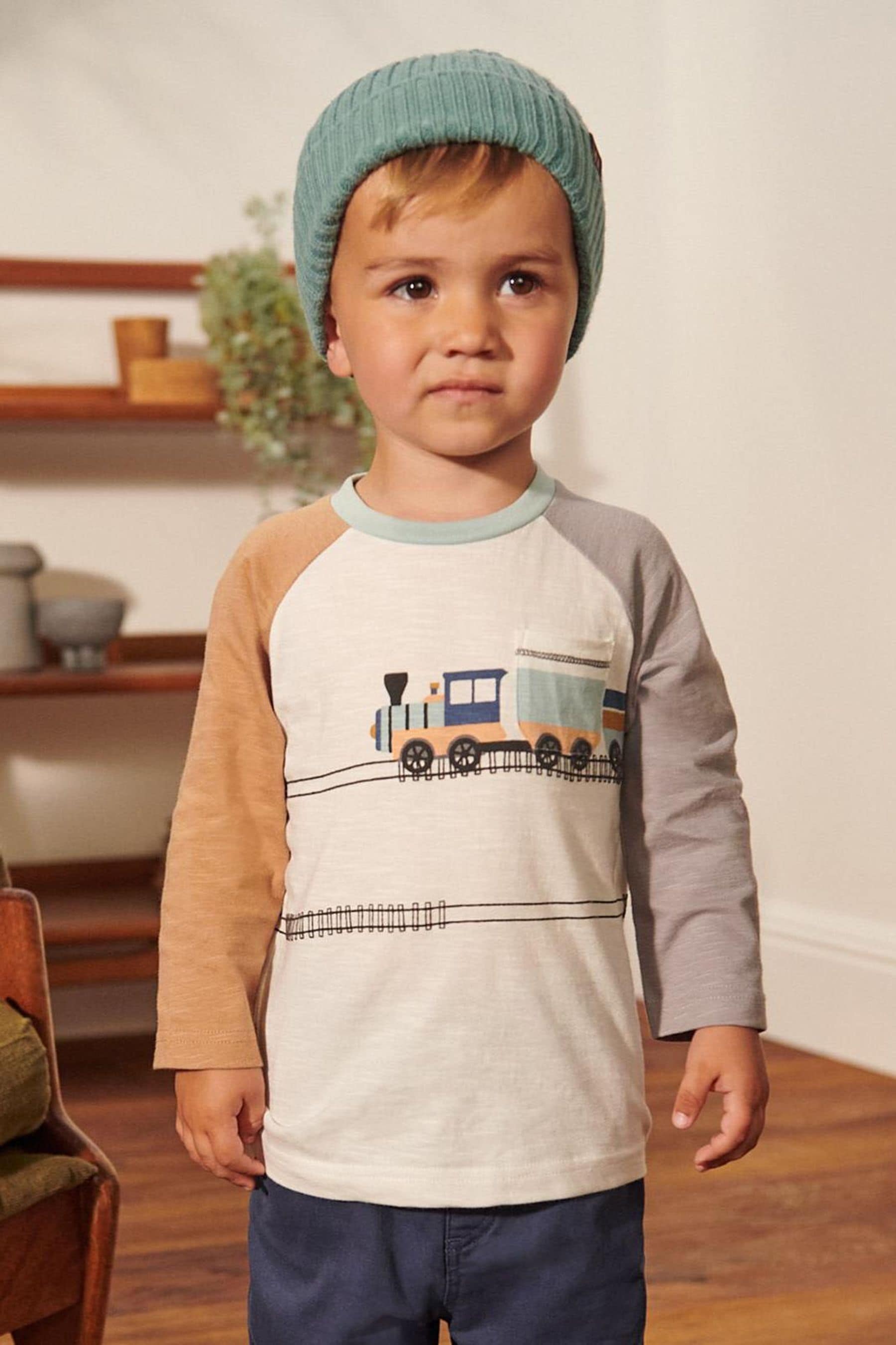 White Colourblock Train Long Sleeve Pocket T-Shirt (3mths-7yrs)