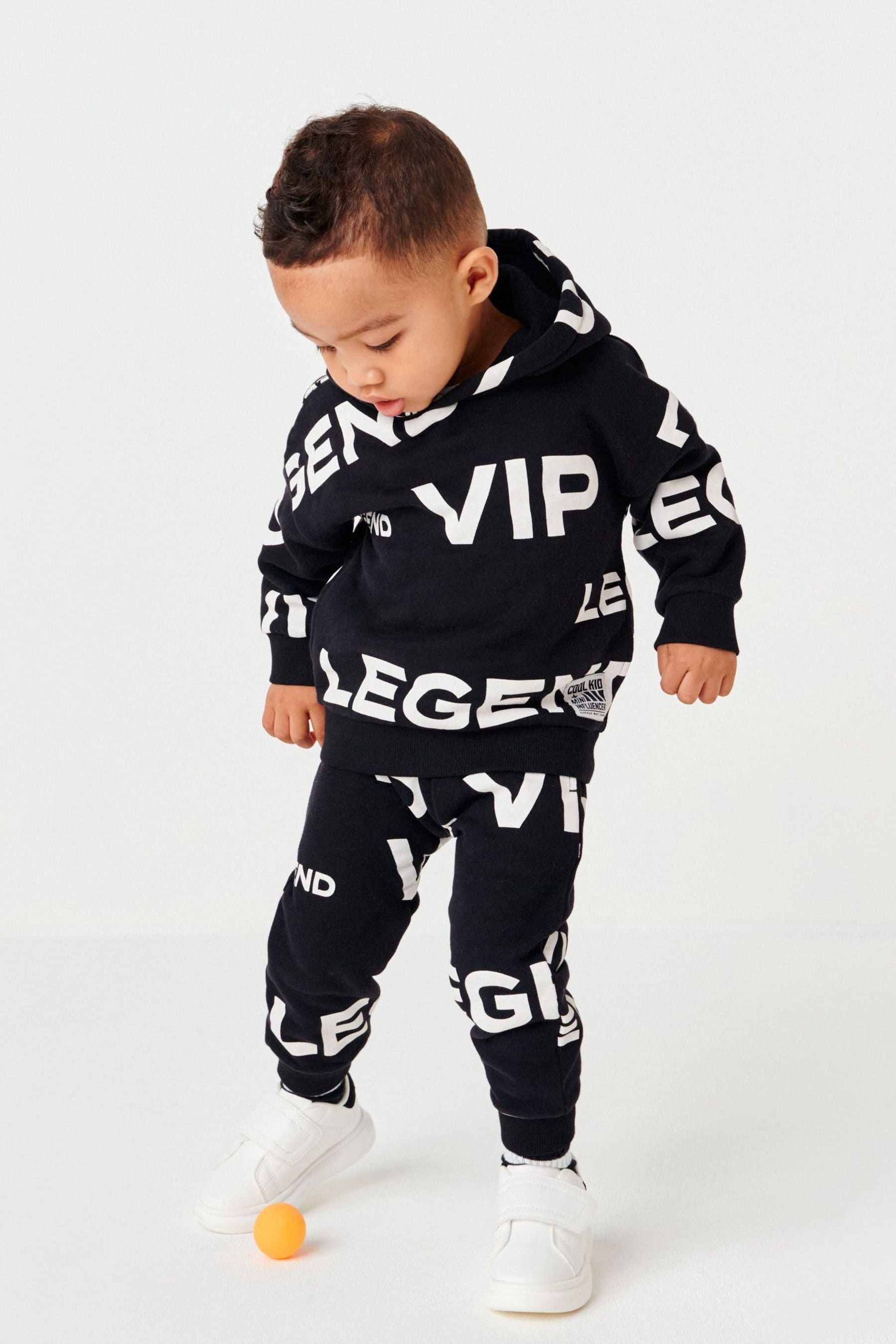 Black Slogan All Over Print Hoodie and Joggers Set (3mths-7yrs)