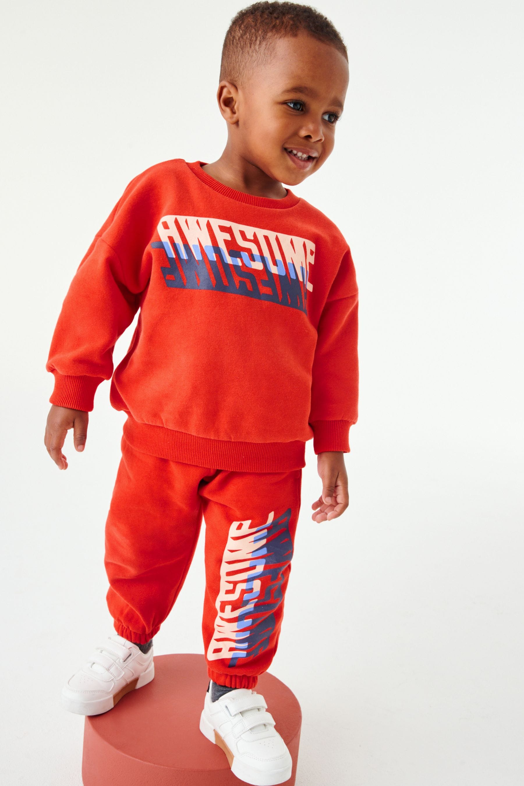 Red Oversized Slogan Sweatshirt And Joggers Set (3mths-7yrs)