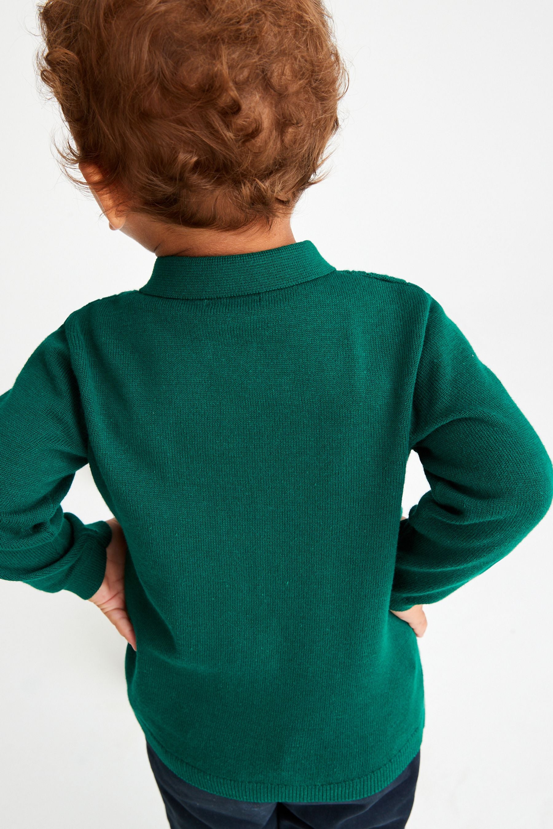 Green Long Sleeve Cable Polo Shirt (3mths-7yrs)