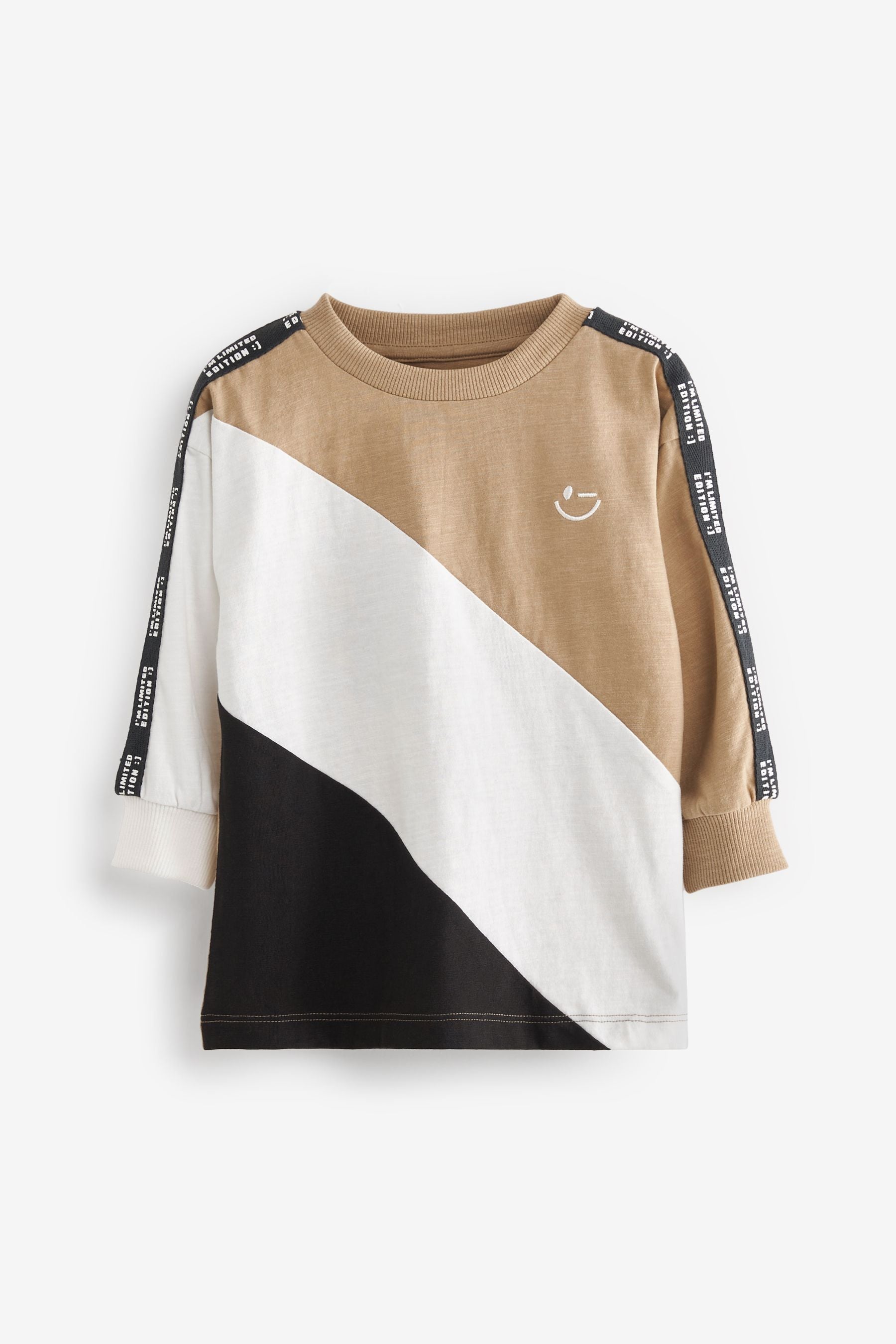 White/Black Long Sleeve Colourblock T-Shirt (3mths-7yrs)