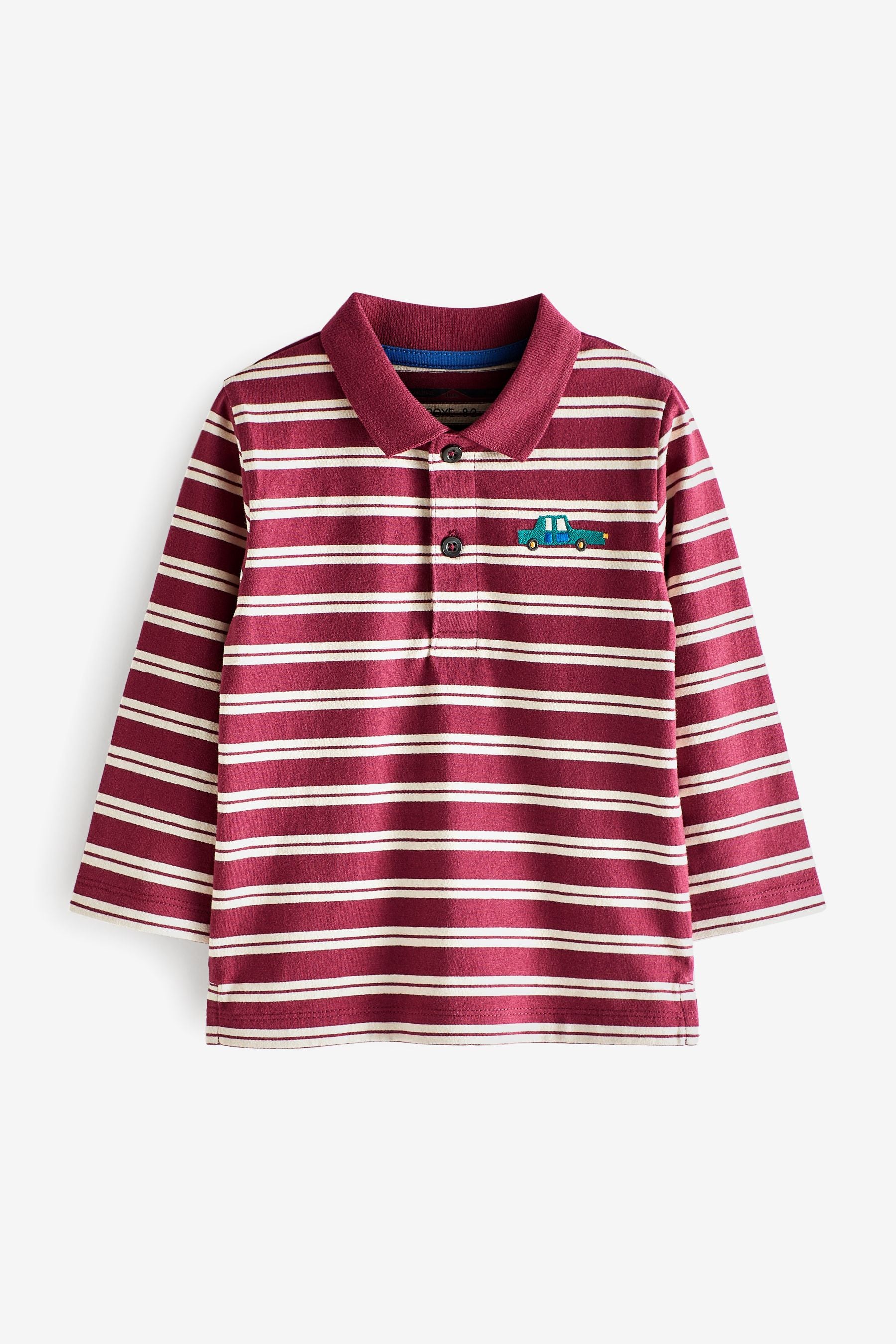 Berry Red Stripe Long Sleeve Stripe Polo Shirt (3mths-7yrs)