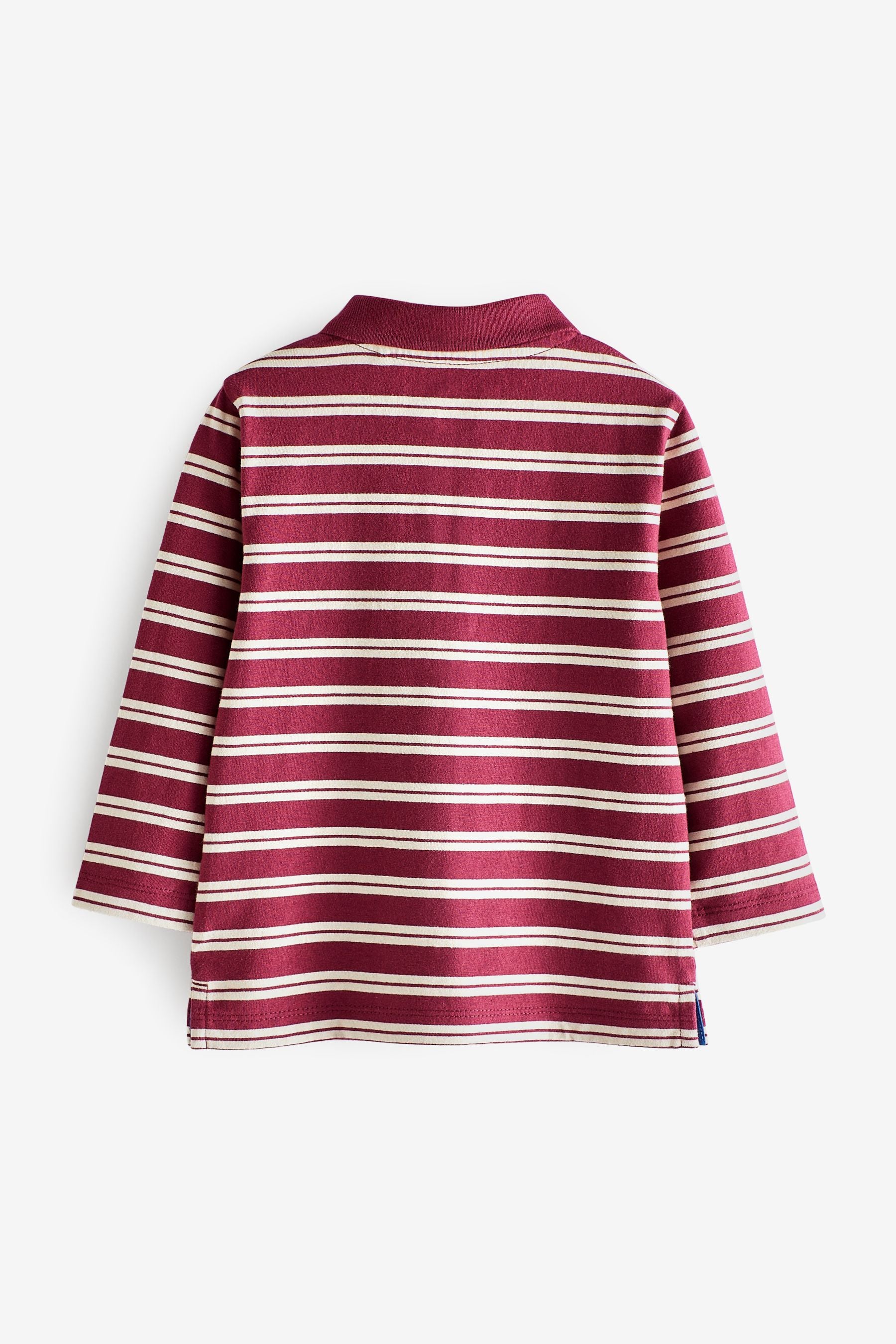 Berry Red Stripe Long Sleeve Stripe Polo Shirt (3mths-7yrs)