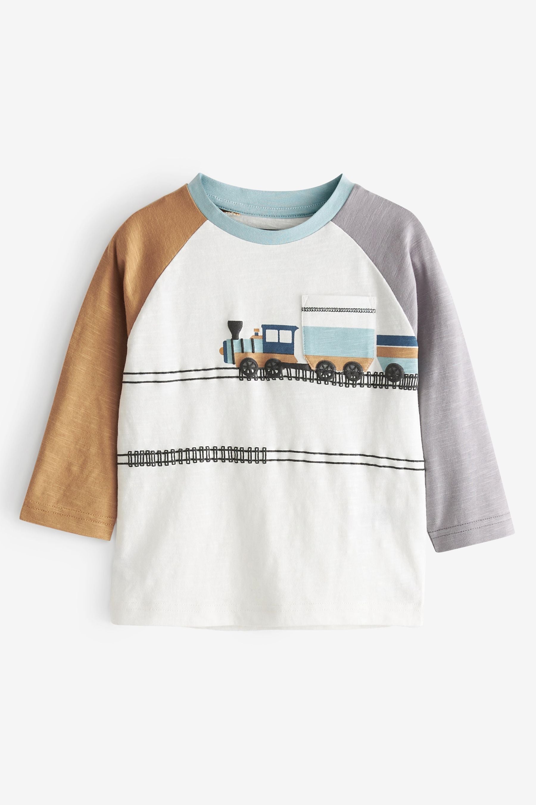 White Colourblock Train Long Sleeve Pocket T-Shirt (3mths-7yrs)