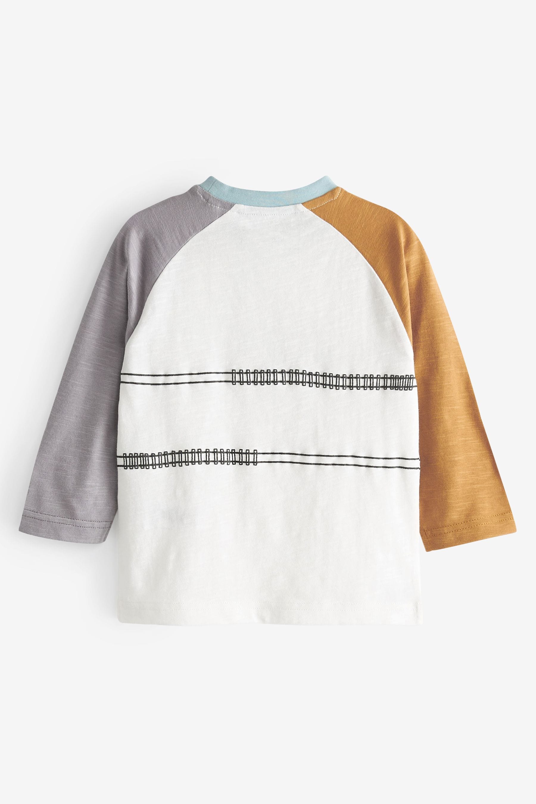 White Colourblock Train Long Sleeve Pocket T-Shirt (3mths-7yrs)