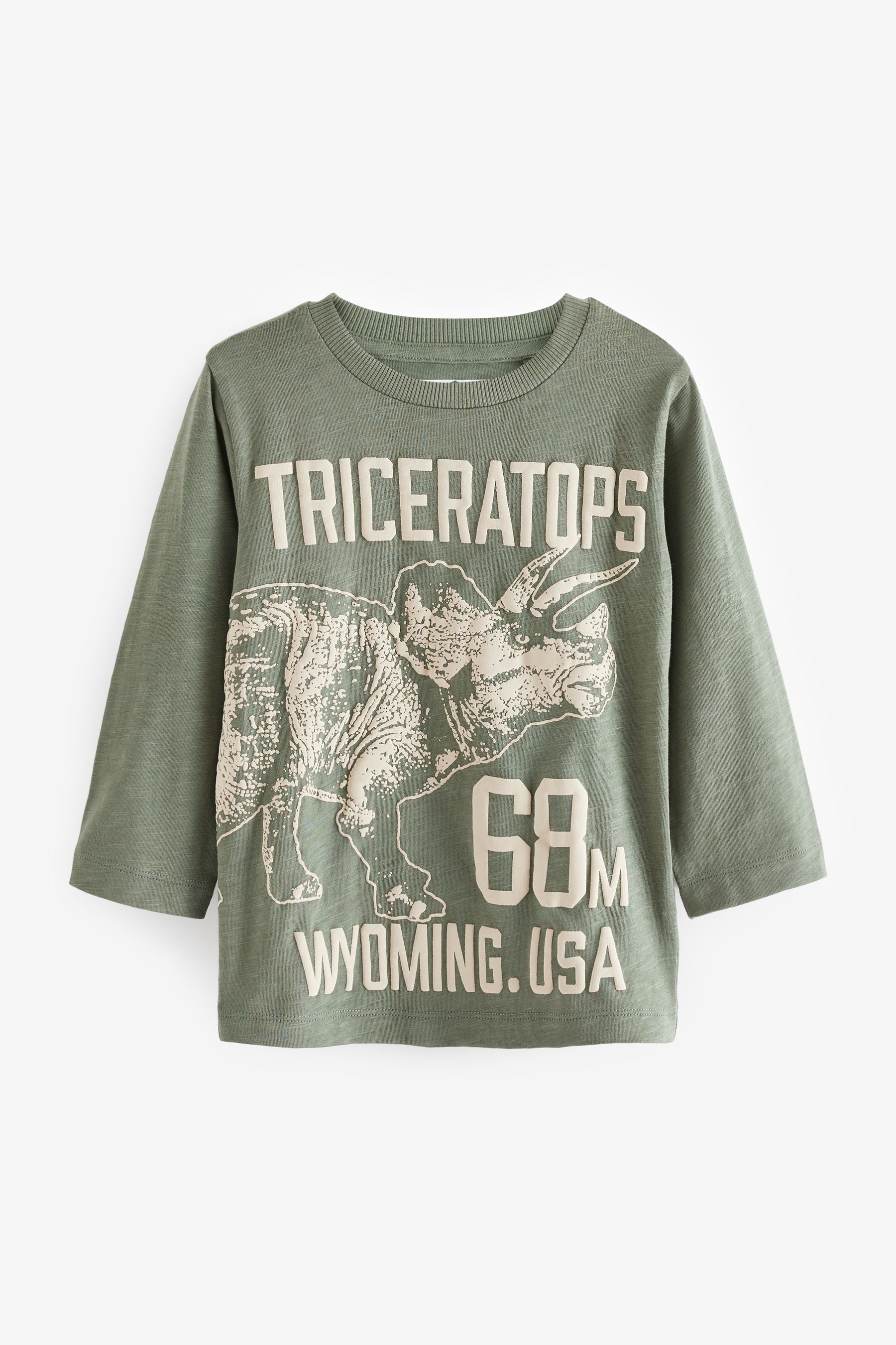 Green Triceratops Long Sleeve Character T-Shirt (3mths-7yrs)