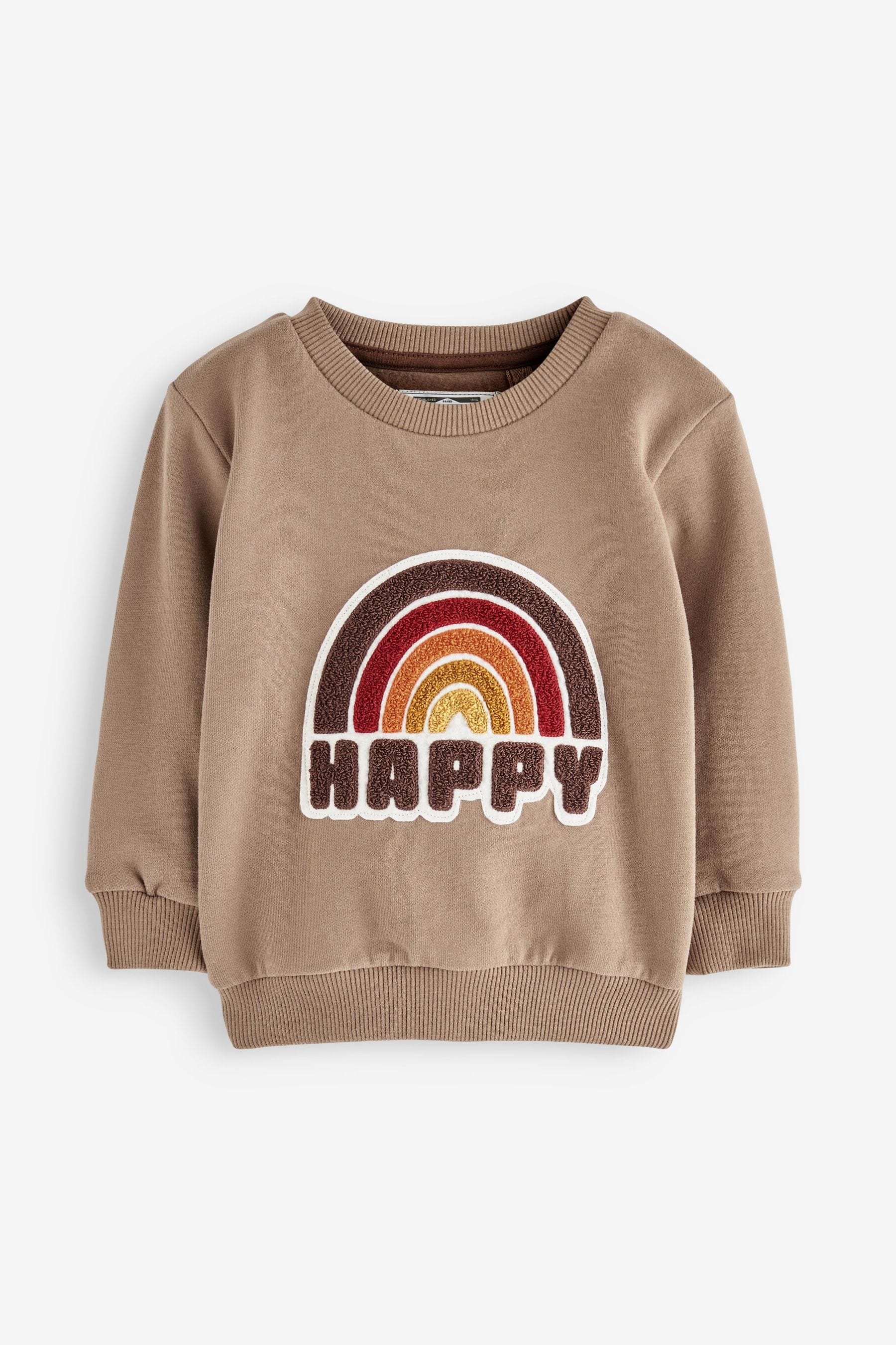 Brown Happy Rainbow Boucl Crew Neck Sweatshirt (3mths-7yrs)